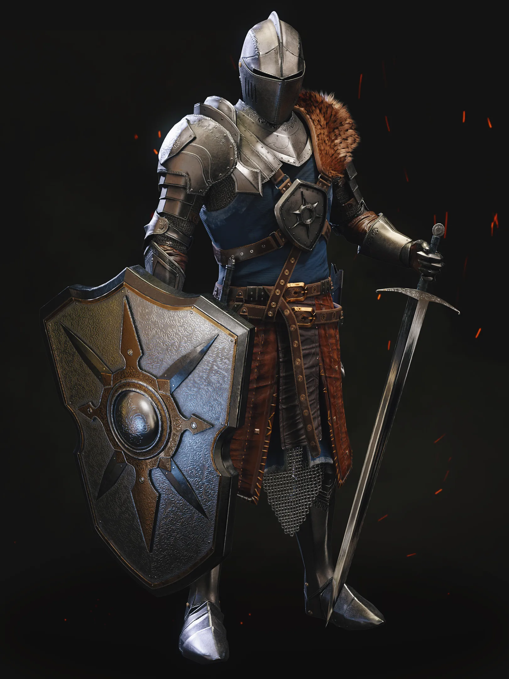 Medieval Knight 3D Model with Armor and Fur | Blender | OBJ | FBX