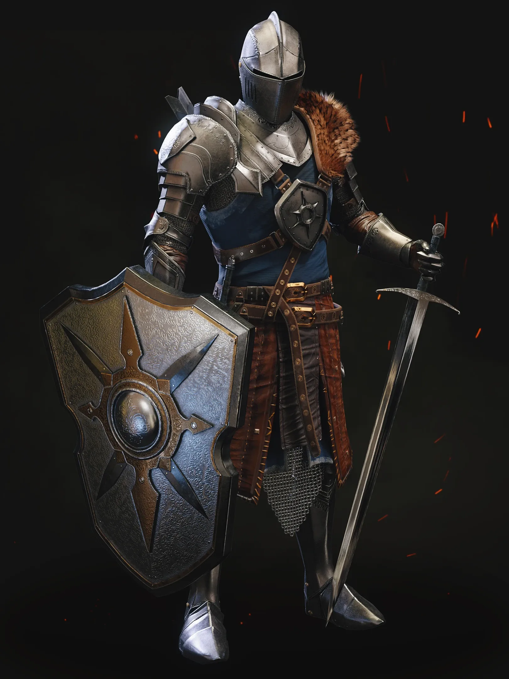 Medieval Knight 3D Model with Armor and Fur | Blender | OBJ | FBX