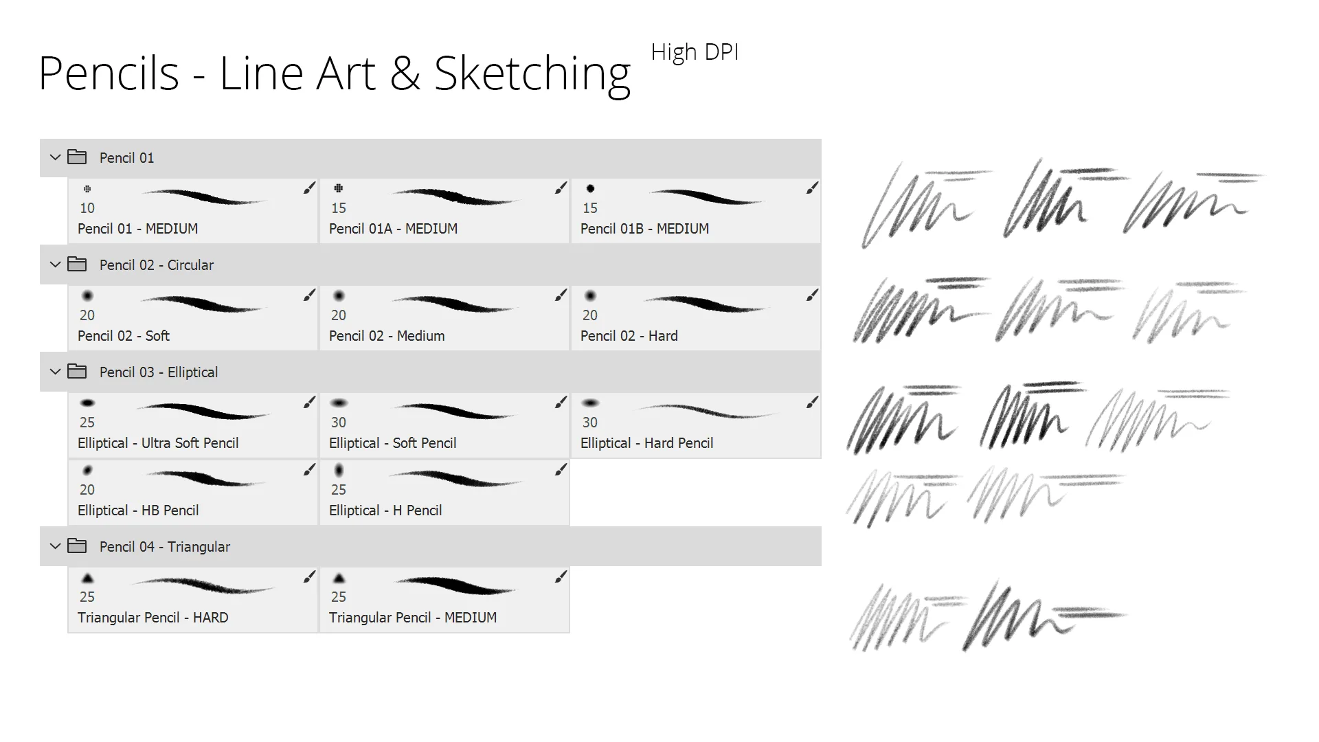 Pencil Brushes for Sketching - High DPI