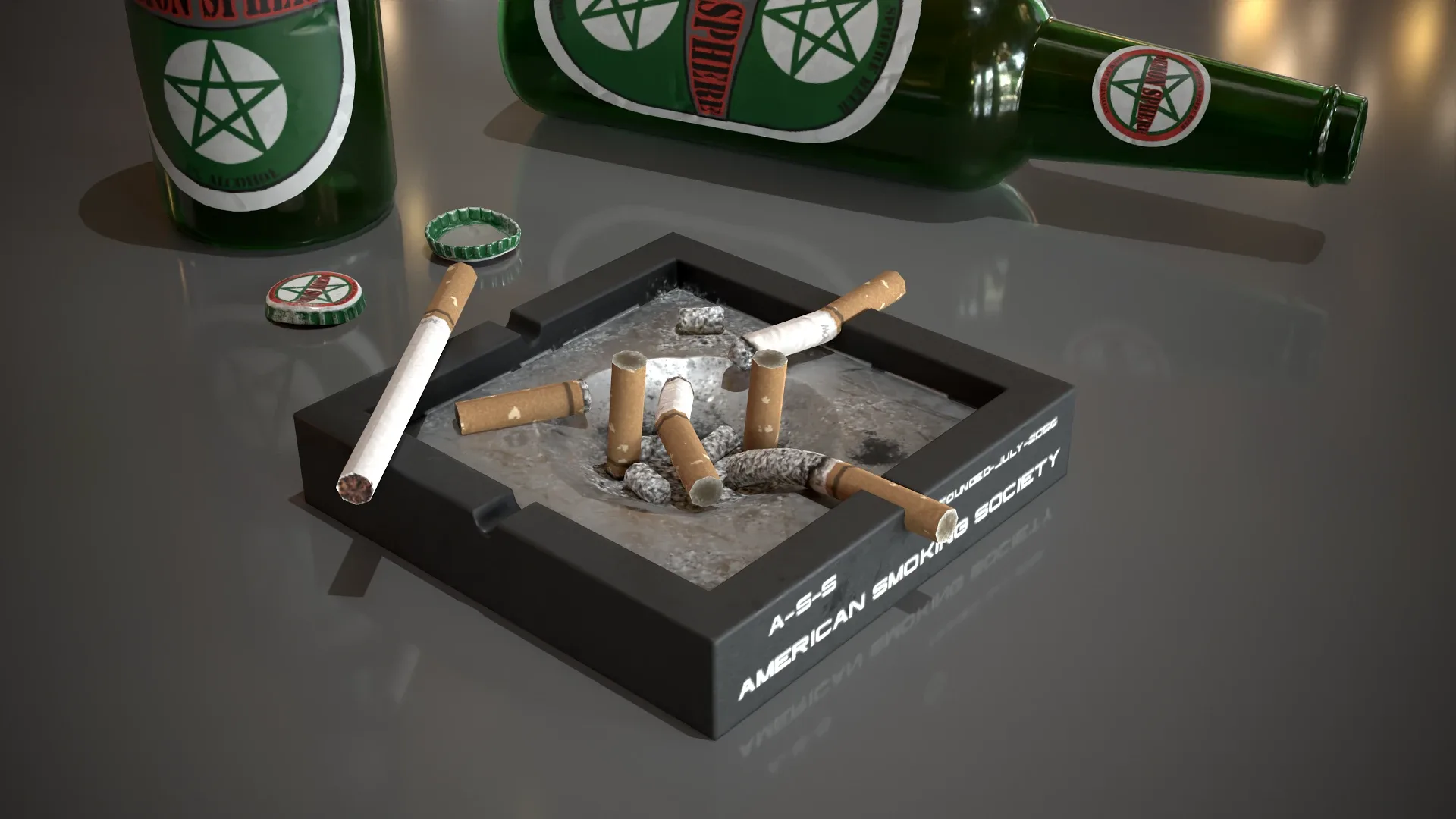 Beer, Cigarattes and Ashtray - Game Ready - PBR