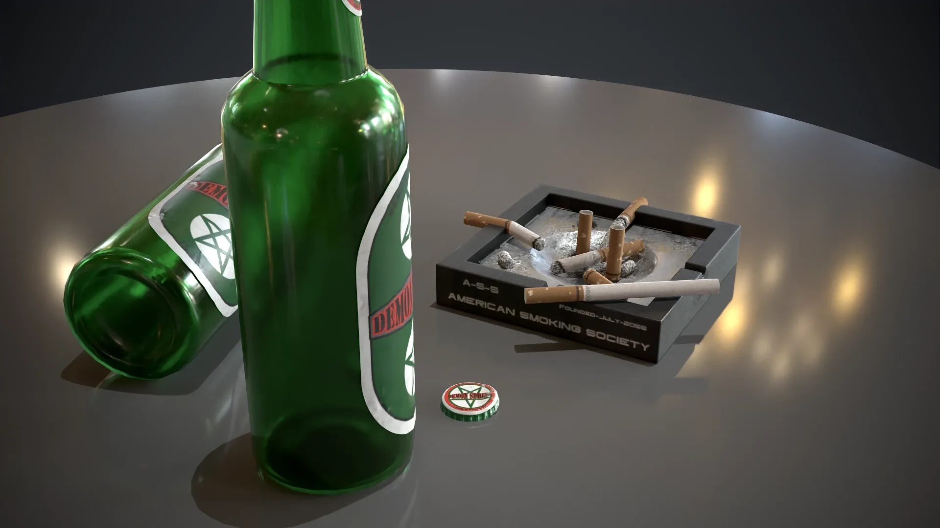 Beer, Cigarattes and Ashtray - Game Ready - PBR