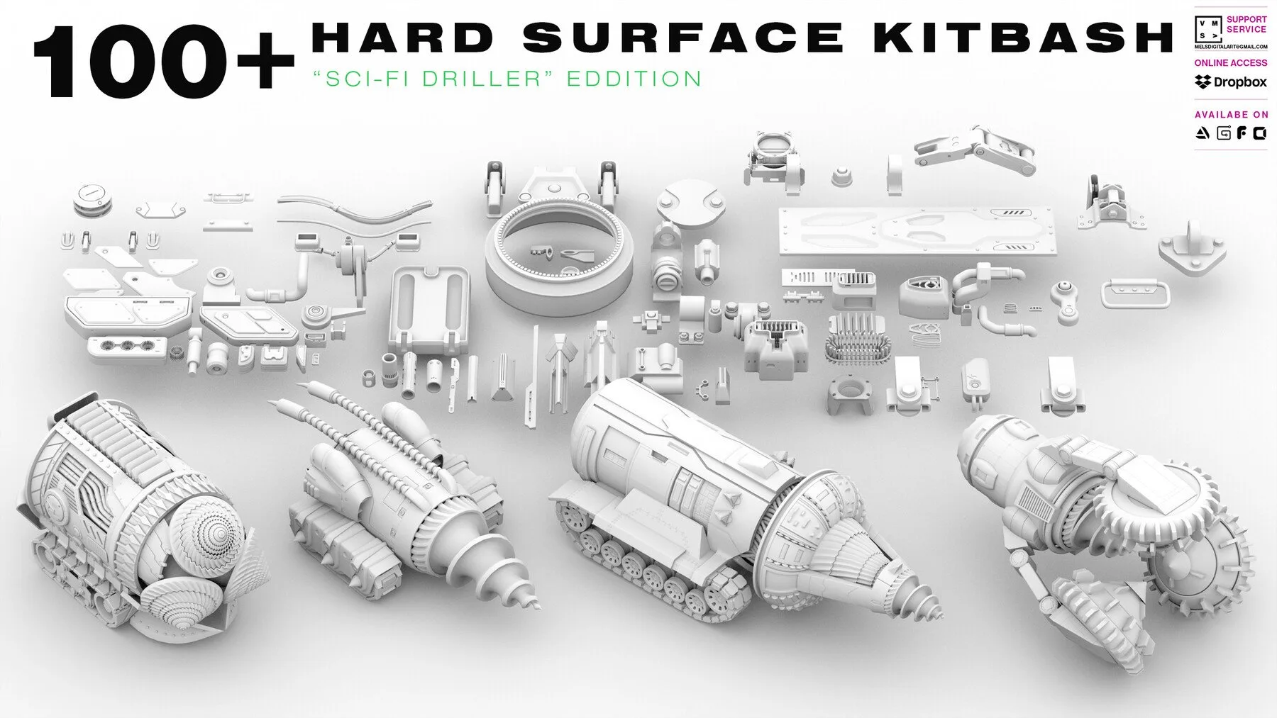 100+ HARD SURFACE KITBASH
