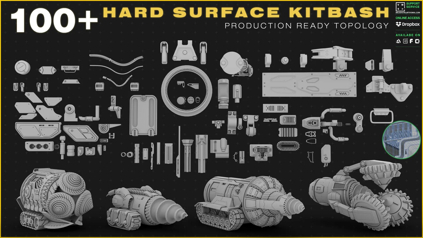 100+ HARD SURFACE KITBASH