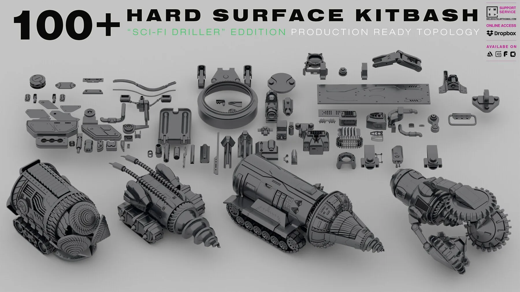 100+ HARD SURFACE KITBASH