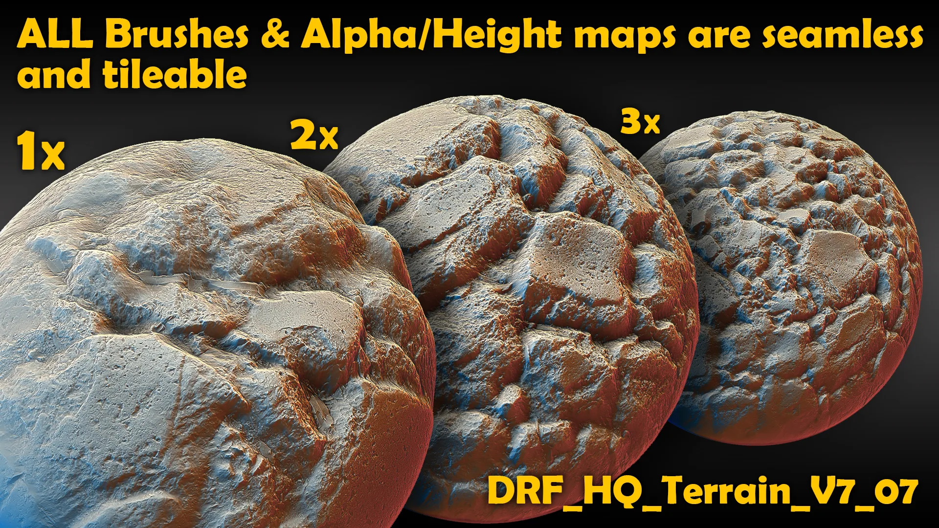 Ultra HQ Seamless Terrain / Rocks Sculpt brushes + Alpha/Height Maps Set Vol.7