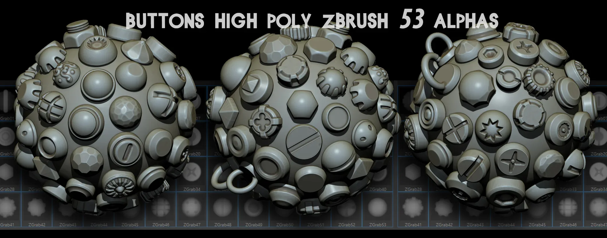 Buttons High Poly Zbrush 53 Alphas