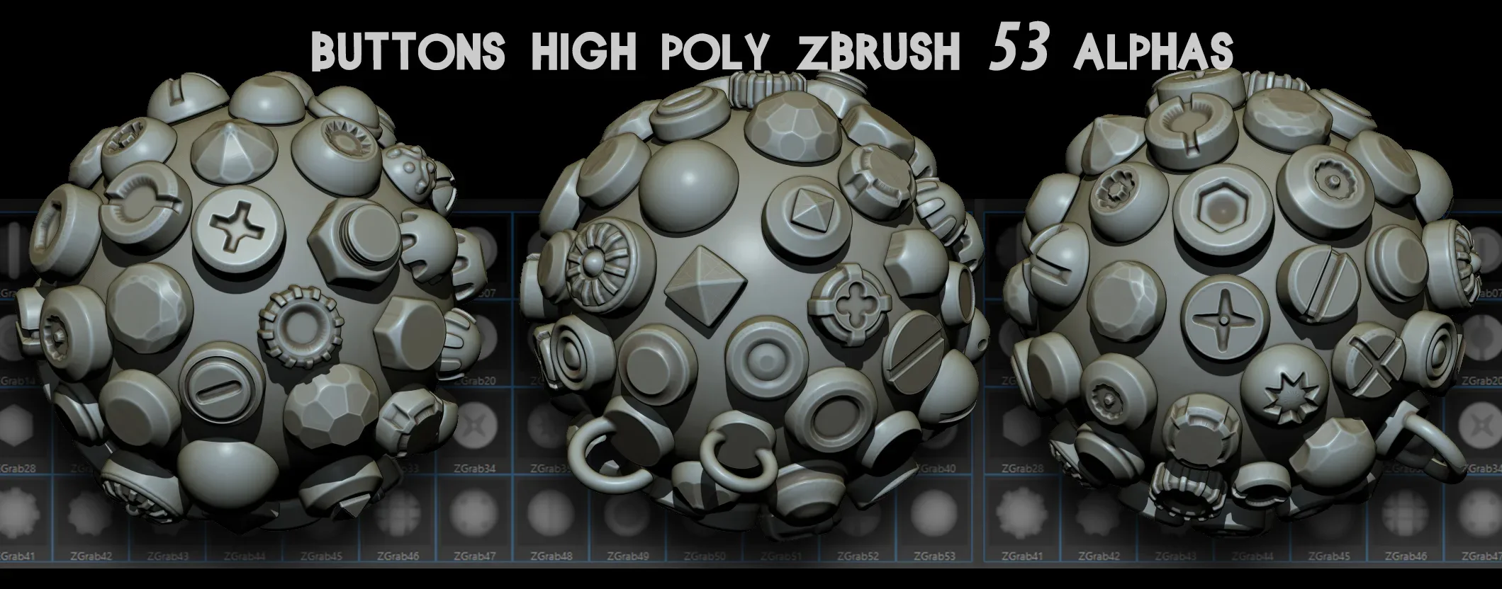 Buttons High Poly Zbrush 53 Alphas