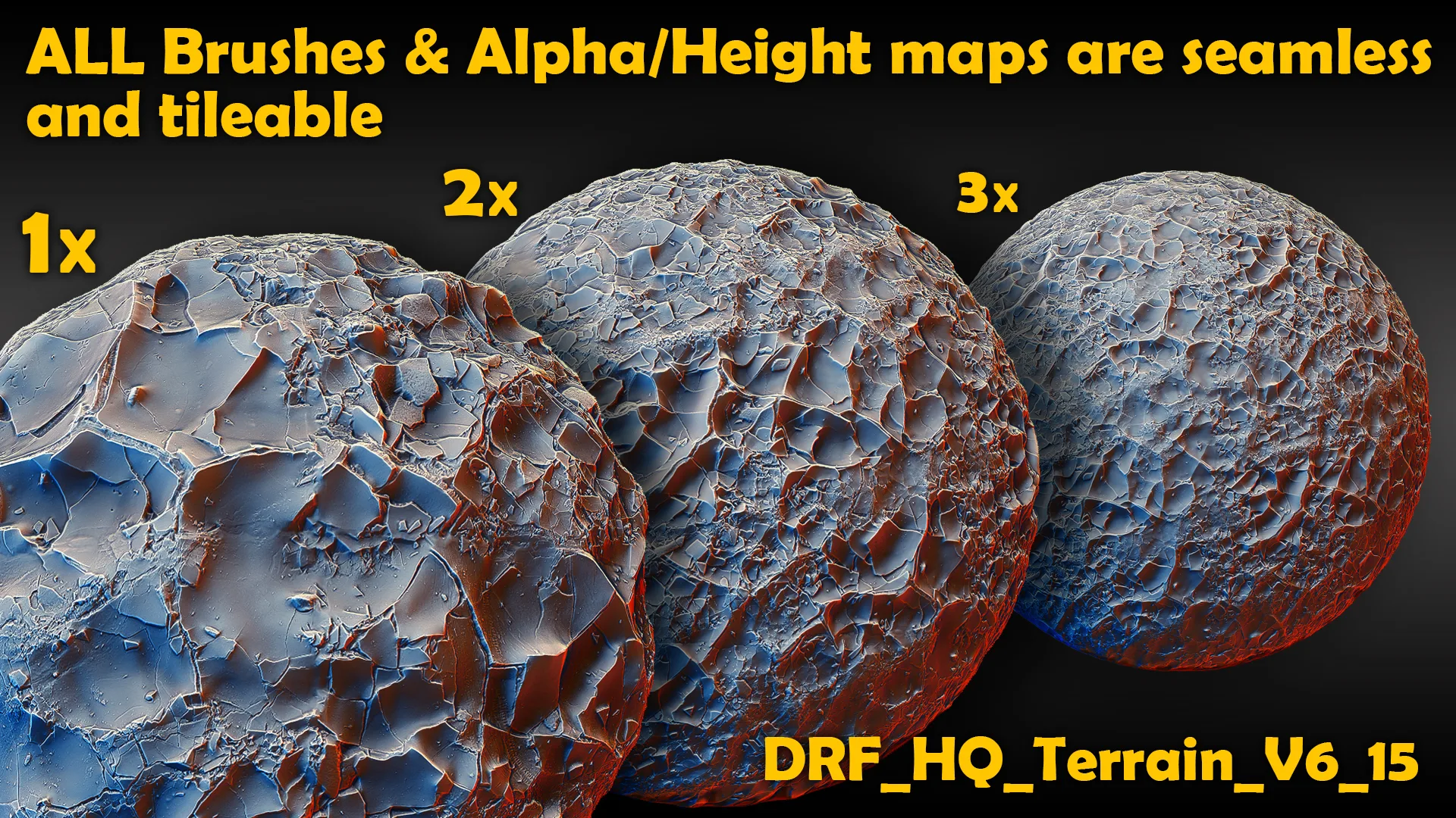 Ultra HQ Seamless Terrain / Rocks Sculpt brushes + Alpha/Height Maps Set Vol.6