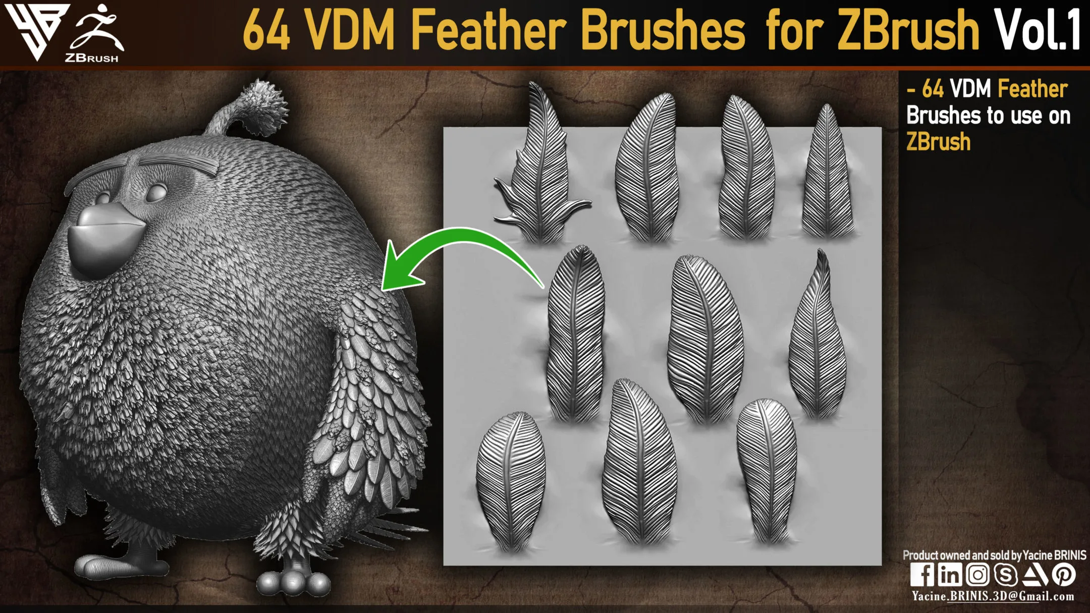 64 VDM Feather Brushes for ZBrush