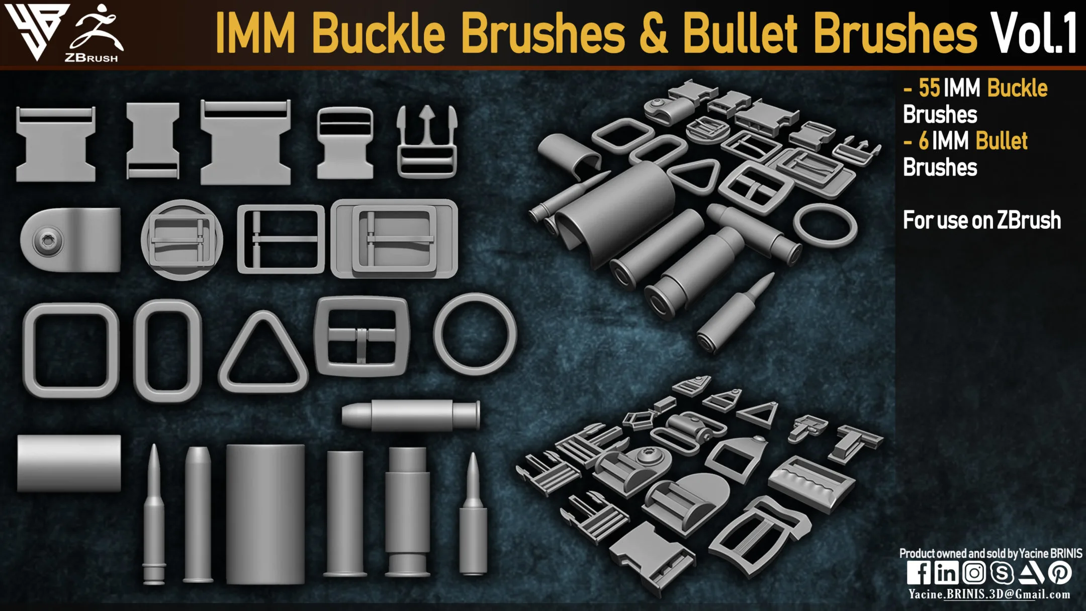 IMM Buckle Brushes and Bullet Brushes for ZBrush. Vol 1