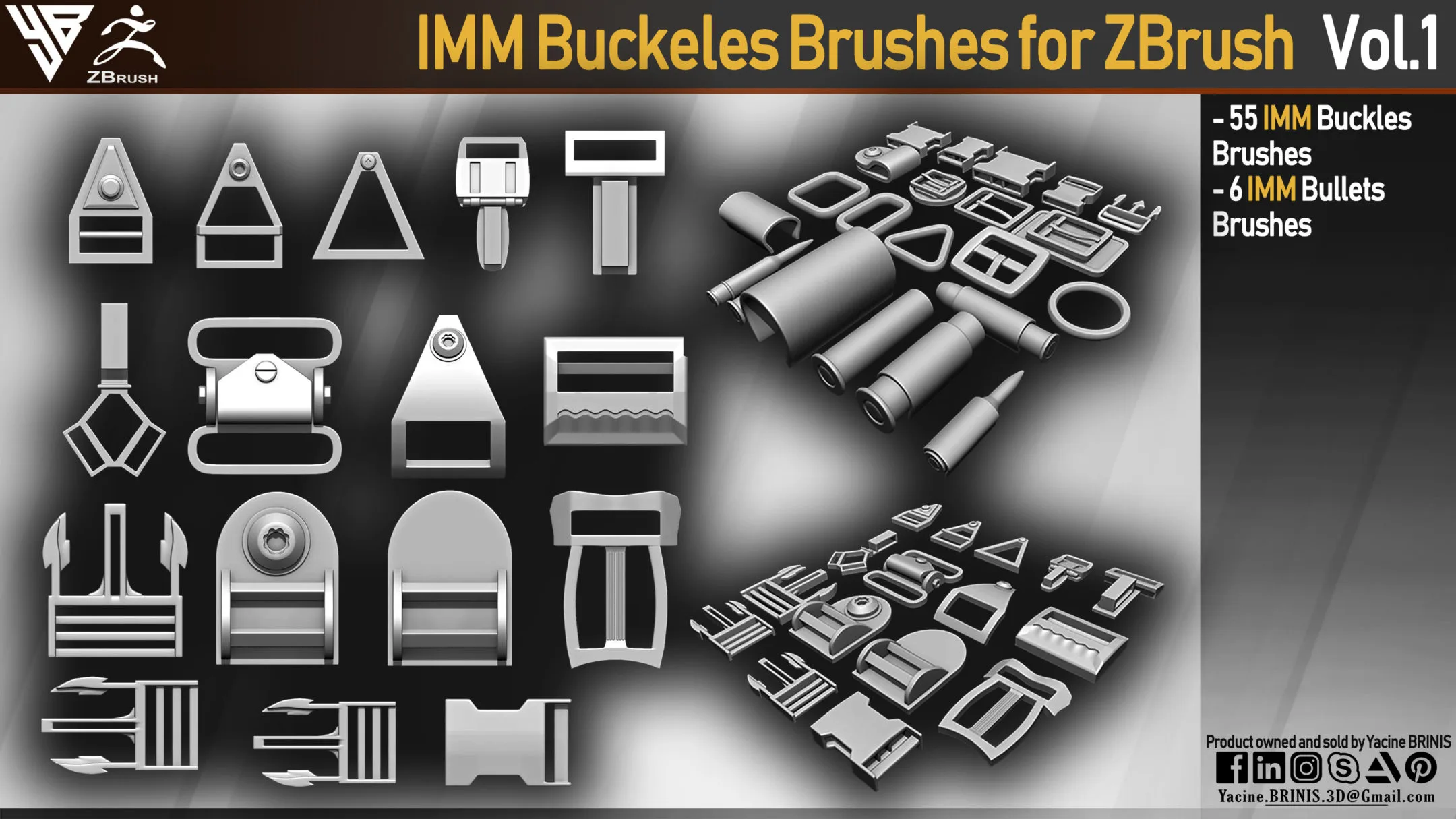 IMM Buckle Brushes and Bullet Brushes for ZBrush. Vol 1