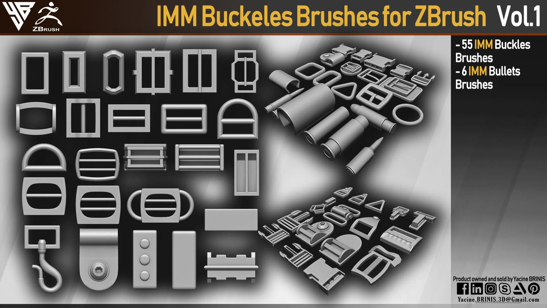 IMM Buckle Brushes and Bullet Brushes for ZBrush. Vol 1