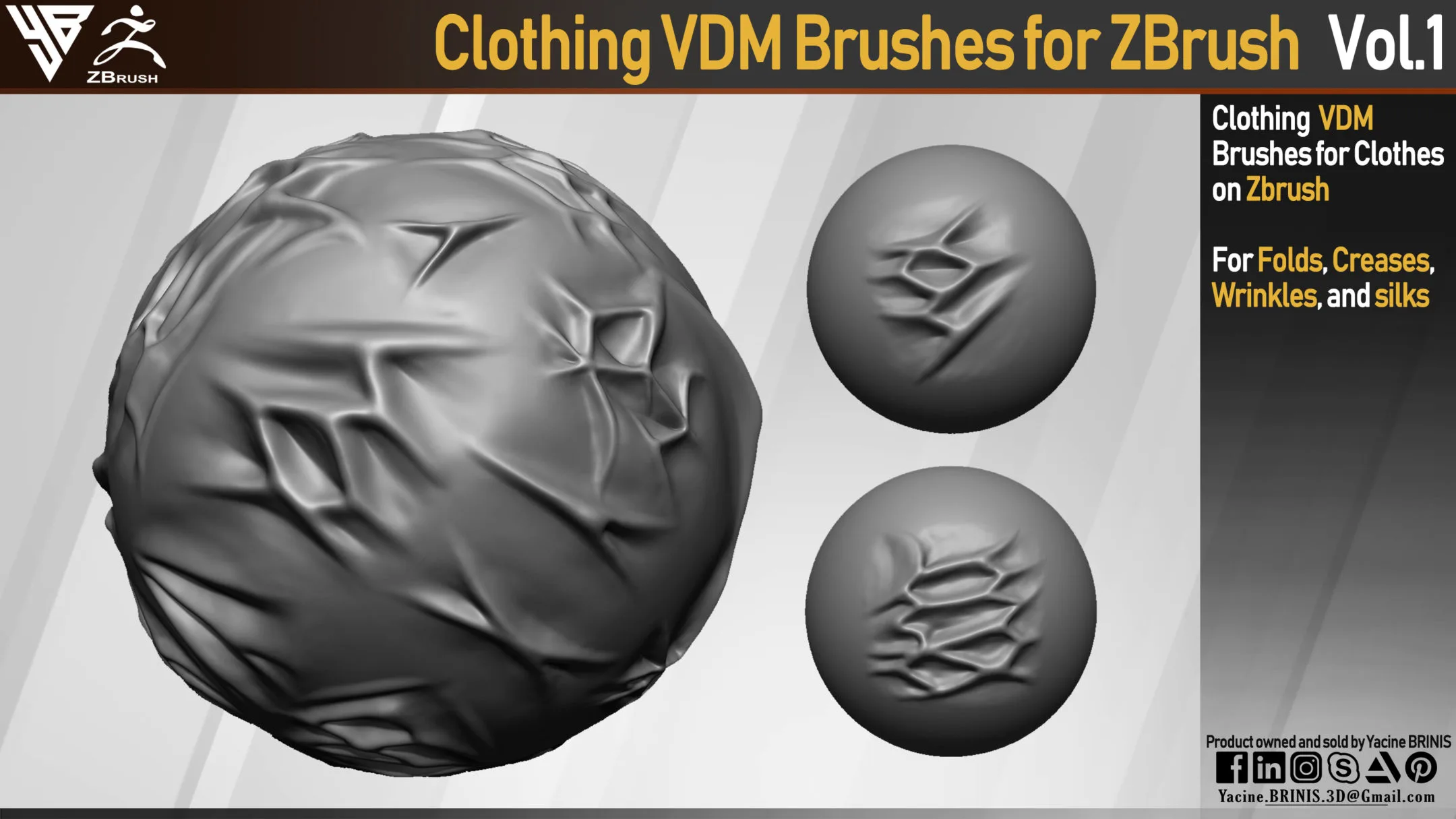 Clothing VDM Brushes for ZBrush. Vol 1 (Creases, Folds, Silks, Wrinkles)