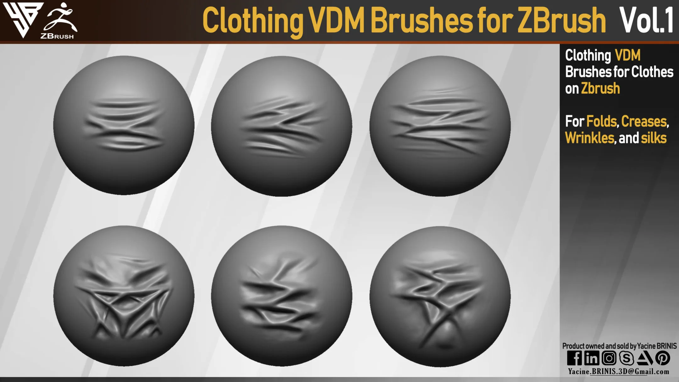 Clothing VDM Brushes for ZBrush. Vol 1 (Creases, Folds, Silks, Wrinkles)