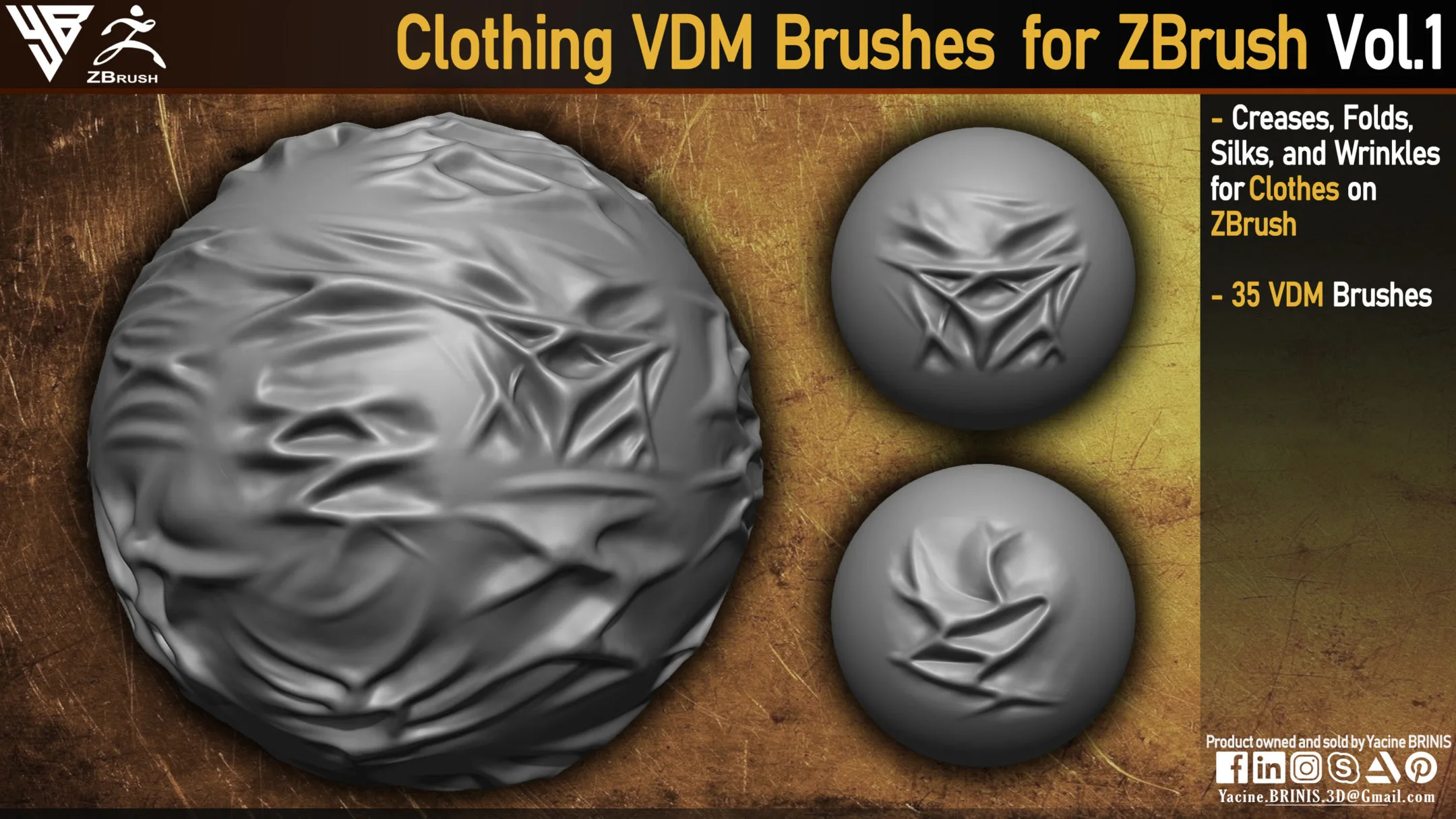 Clothing VDM Brushes for ZBrush. Vol 1 (Creases, Folds, Silks, Wrinkles)