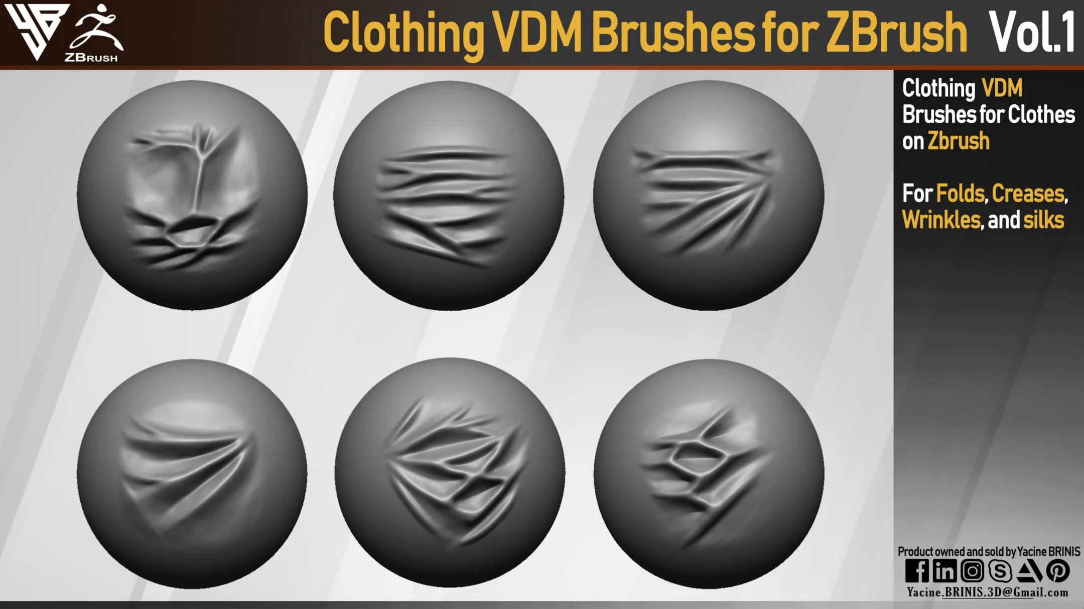Clothing VDM Brushes for ZBrush. Vol 1 (Creases, Folds, Silks, Wrinkles)