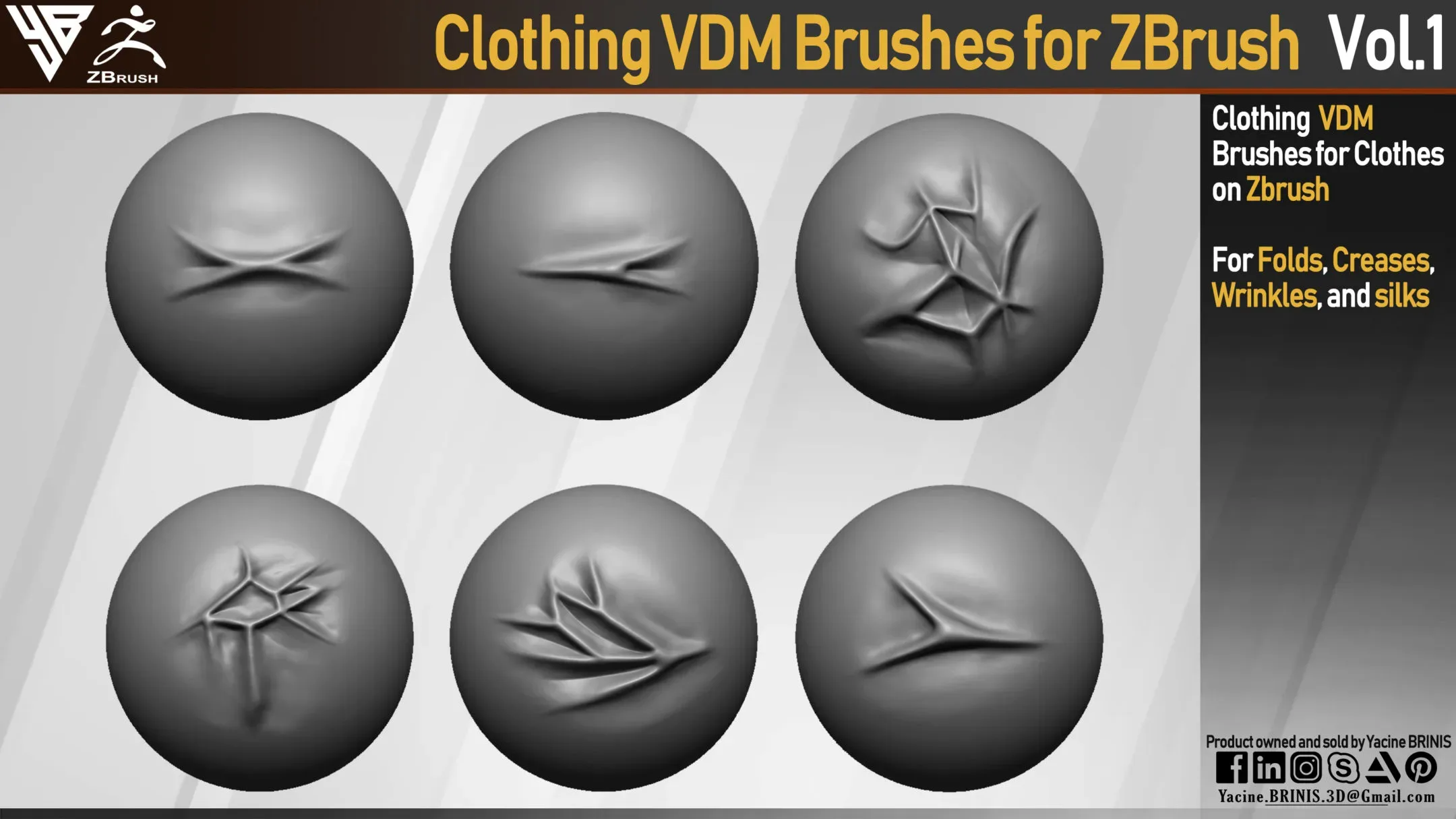 Clothing VDM Brushes for ZBrush. Vol 1 (Creases, Folds, Silks, Wrinkles)