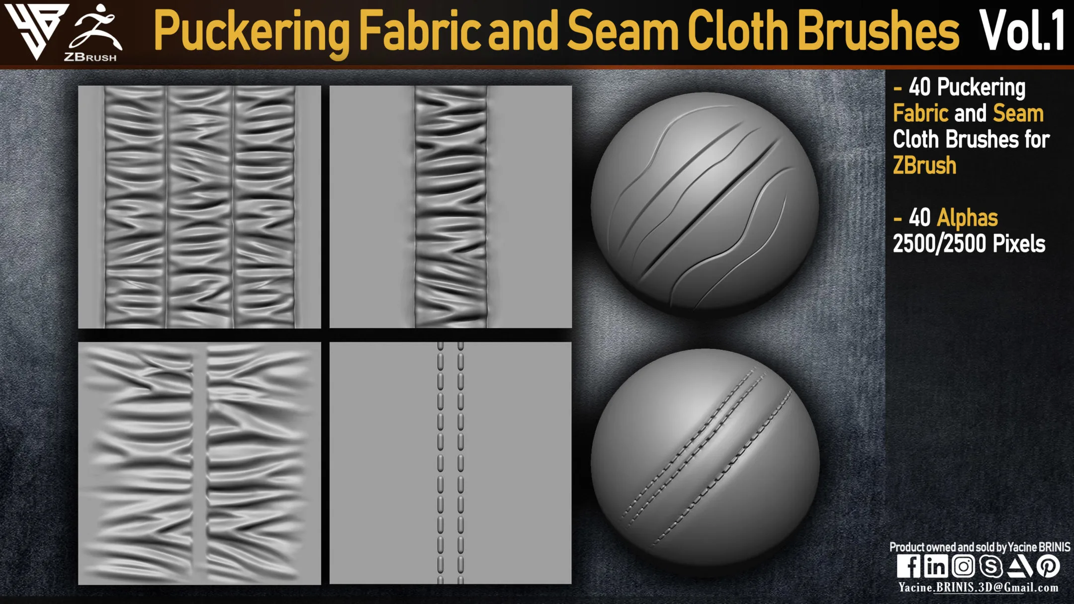 Puckering Fabric and Seam Cloth Brushes for ZBrush (Stitching)