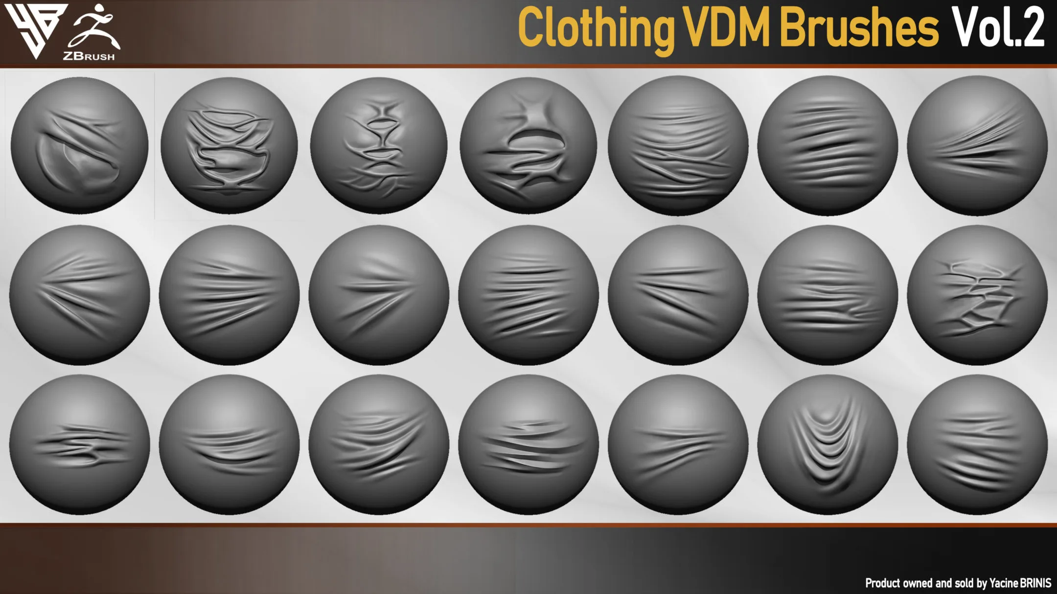 50 VDM Clothing Brushes for ZBrush (Creases, Folds, Wrinkles, Silks) + 50 Alphas. Vol 2