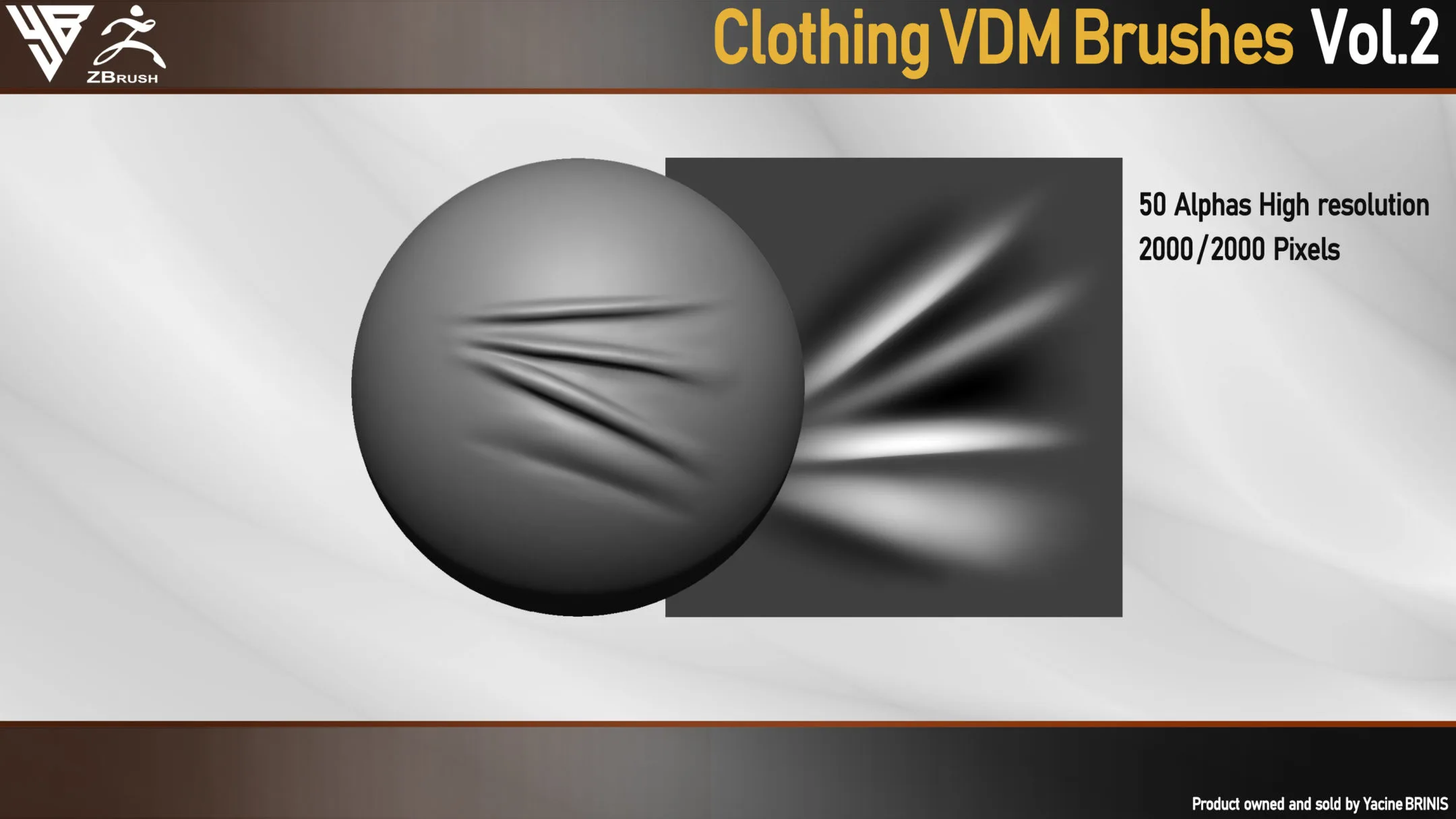 50 VDM Clothing Brushes for ZBrush (Creases, Folds, Wrinkles, Silks) + 50 Alphas. Vol 2