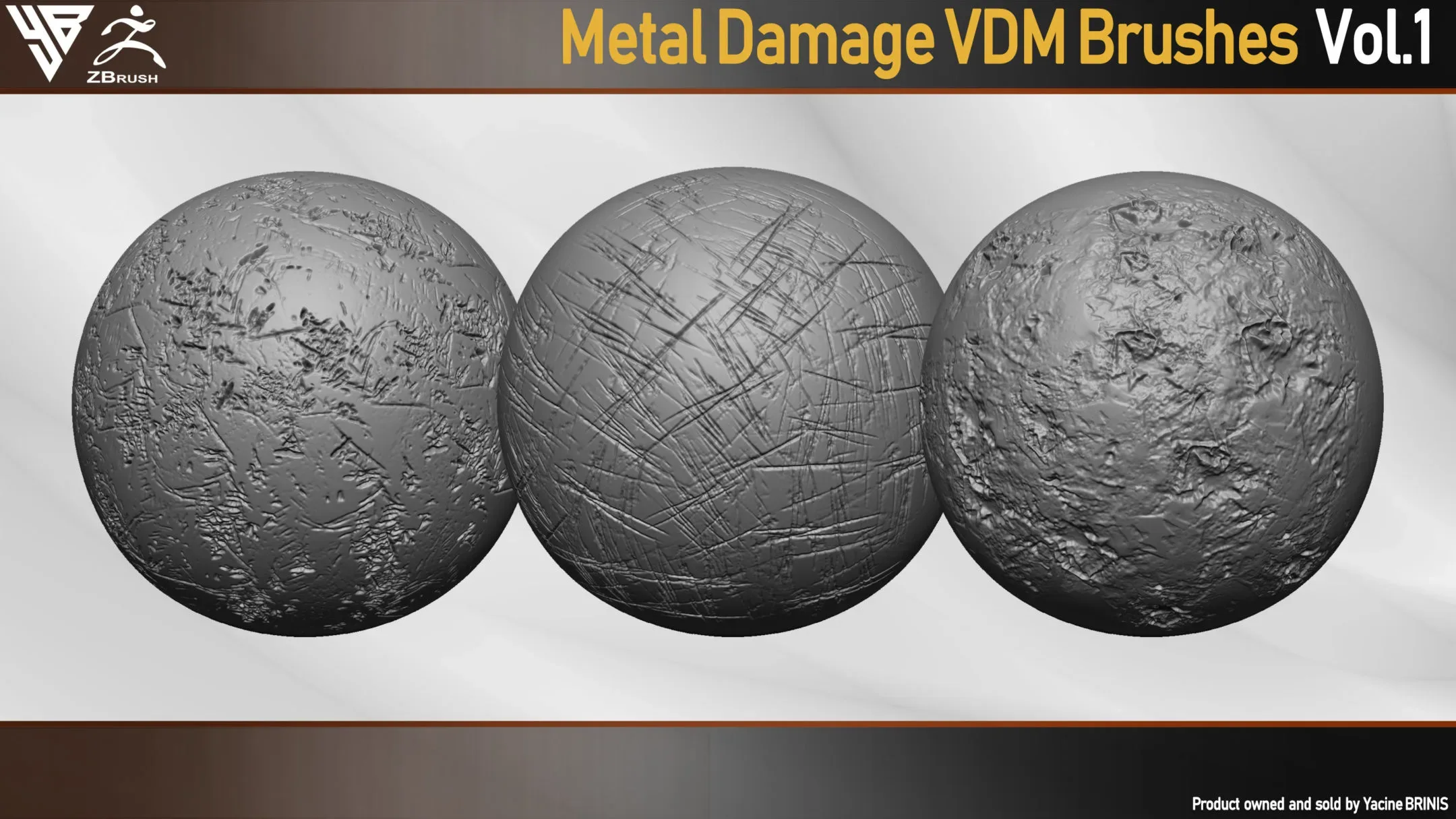 50 VDM Metal Damage Brushes for ZBrush + 50 Alphas. Vol 1 (Metal Textures)