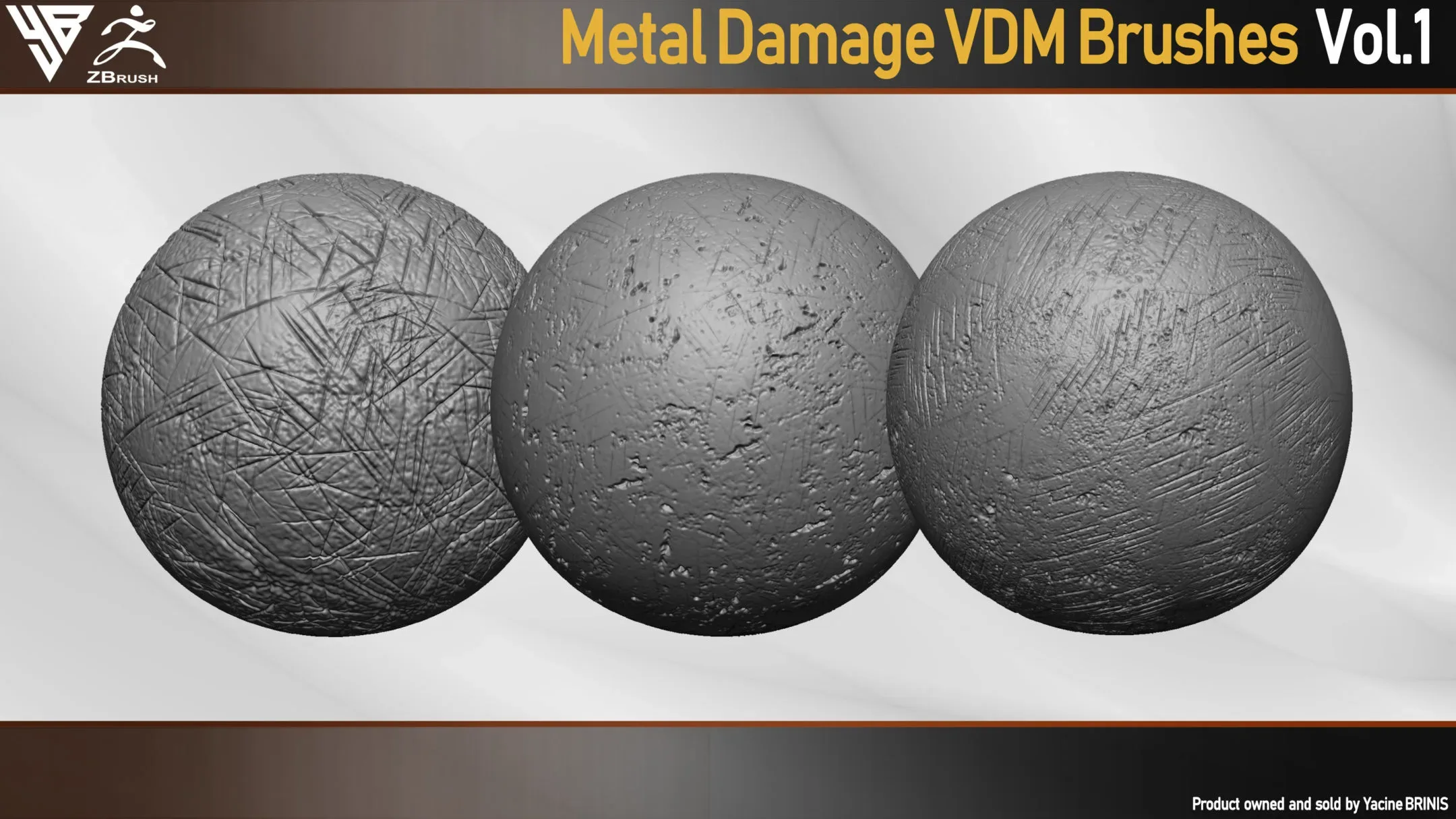 50 VDM Metal Damage Brushes for ZBrush + 50 Alphas. Vol 1 (Metal Textures)