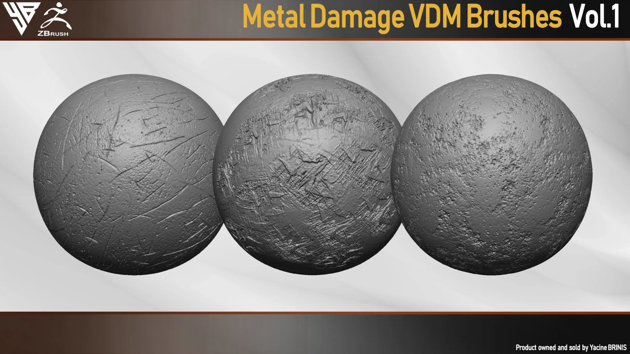 50 VDM Metal Damage Brushes for ZBrush + 50 Alphas. Vol 1 (Metal Textures)