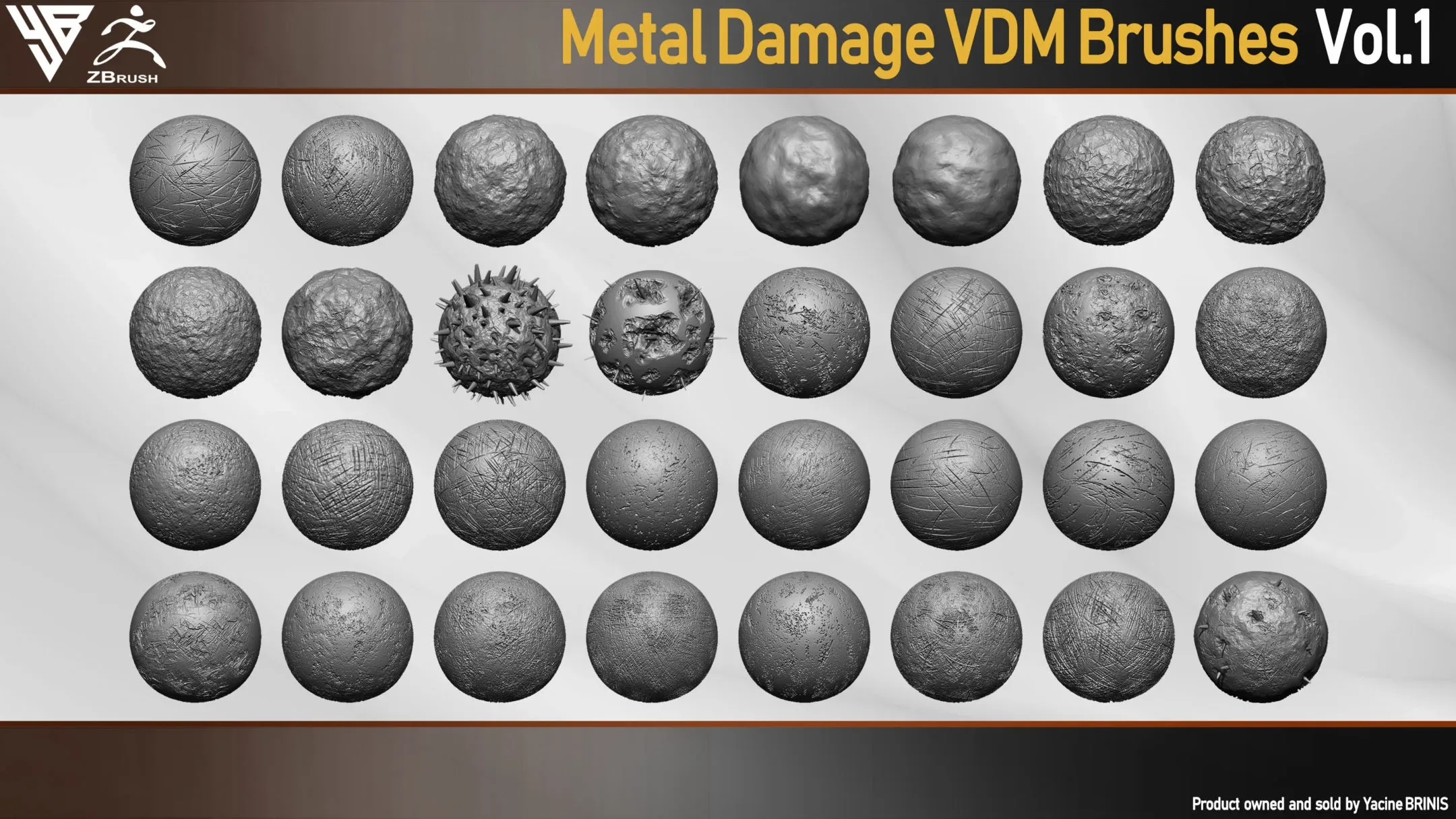 50 VDM Metal Damage Brushes for ZBrush + 50 Alphas. Vol 1 (Metal Textures)