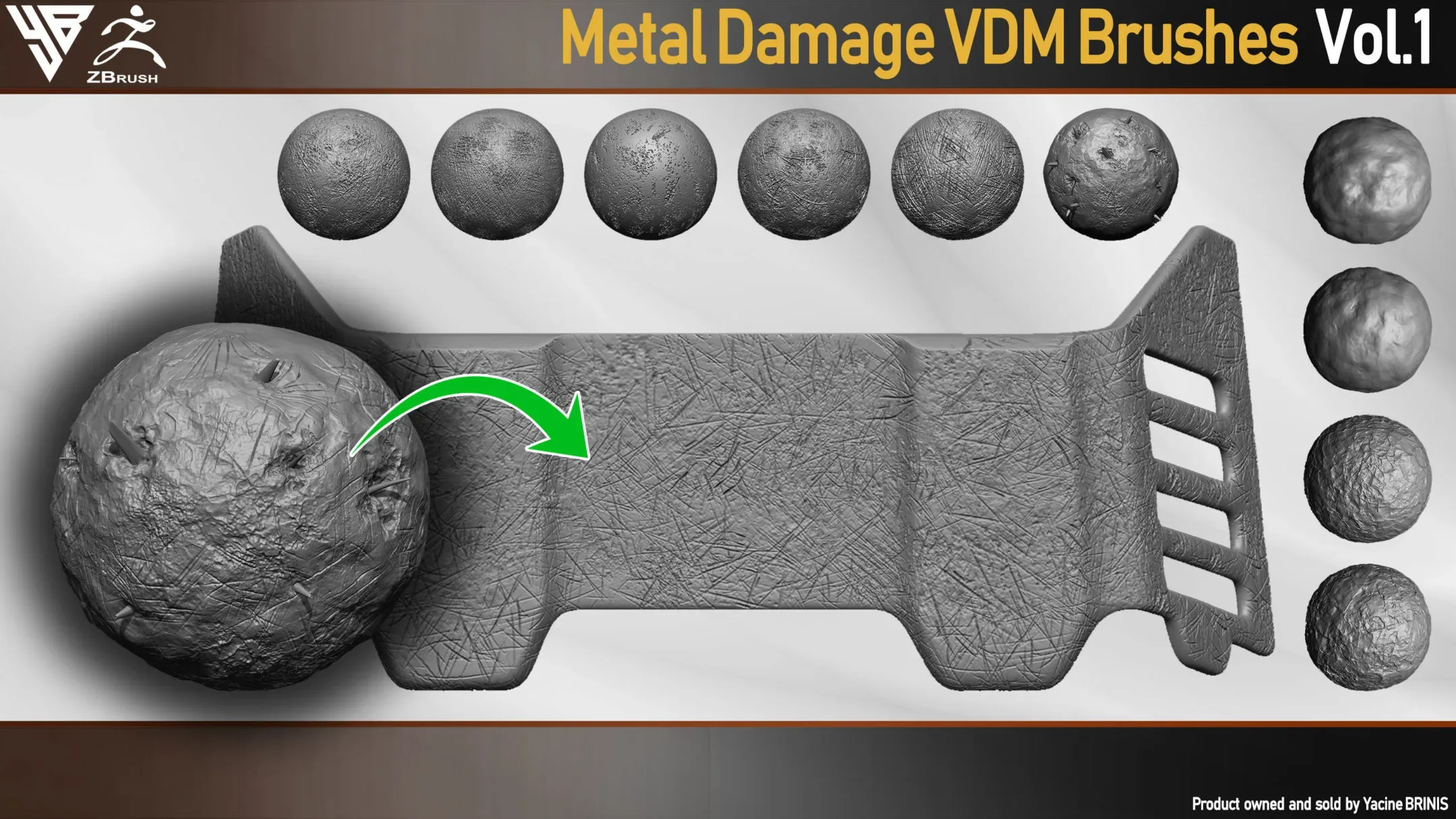 50 VDM Metal Damage Brushes for ZBrush + 50 Alphas. Vol 1 (Metal Textures)