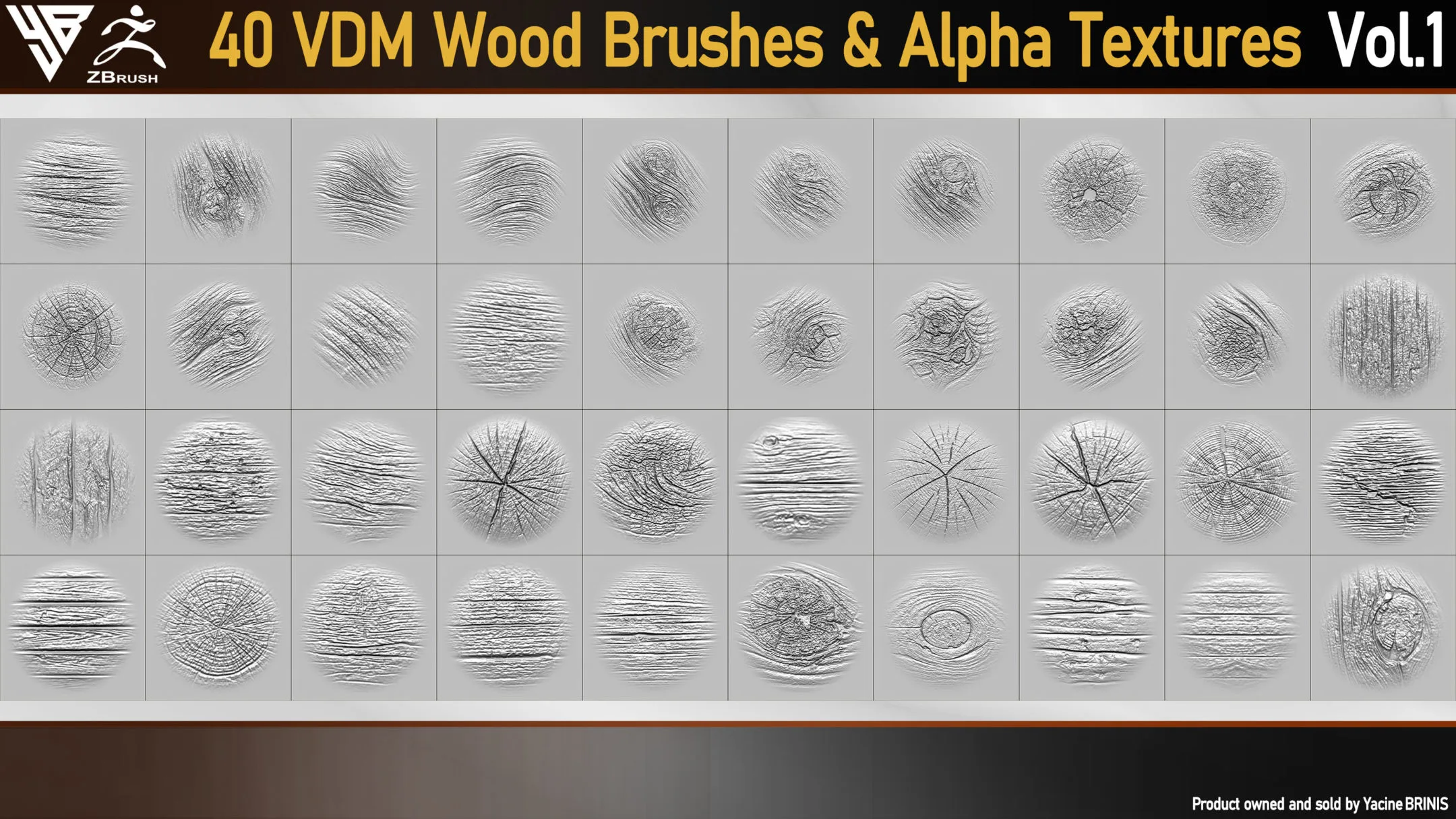 40 VDM Wood Brushes for ZBrush & Alpha Textures Vol 01