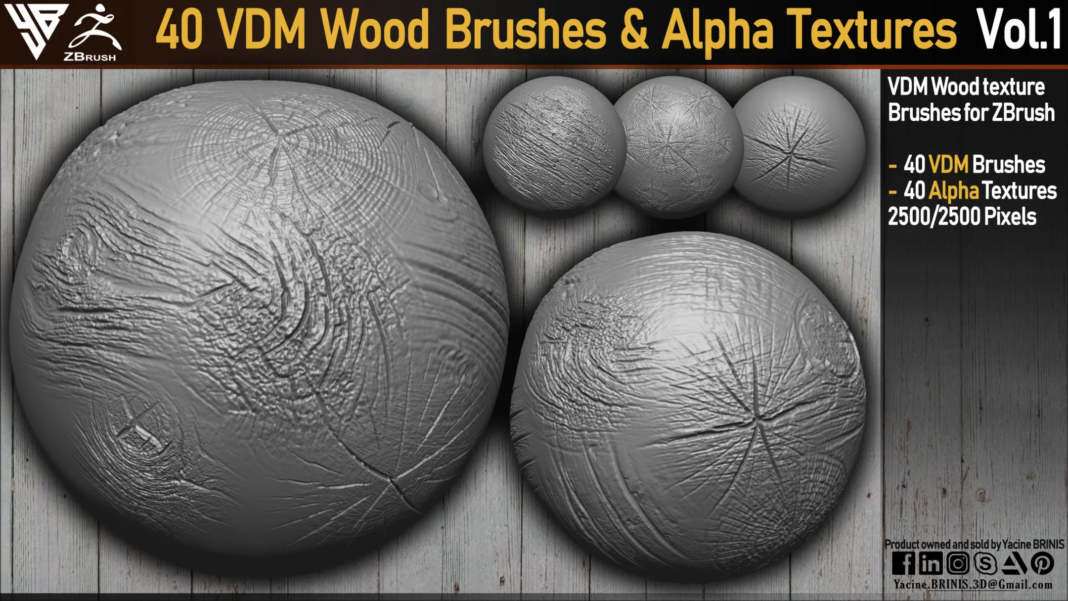 40 VDM Wood Brushes for ZBrush & Alpha Textures Vol 01