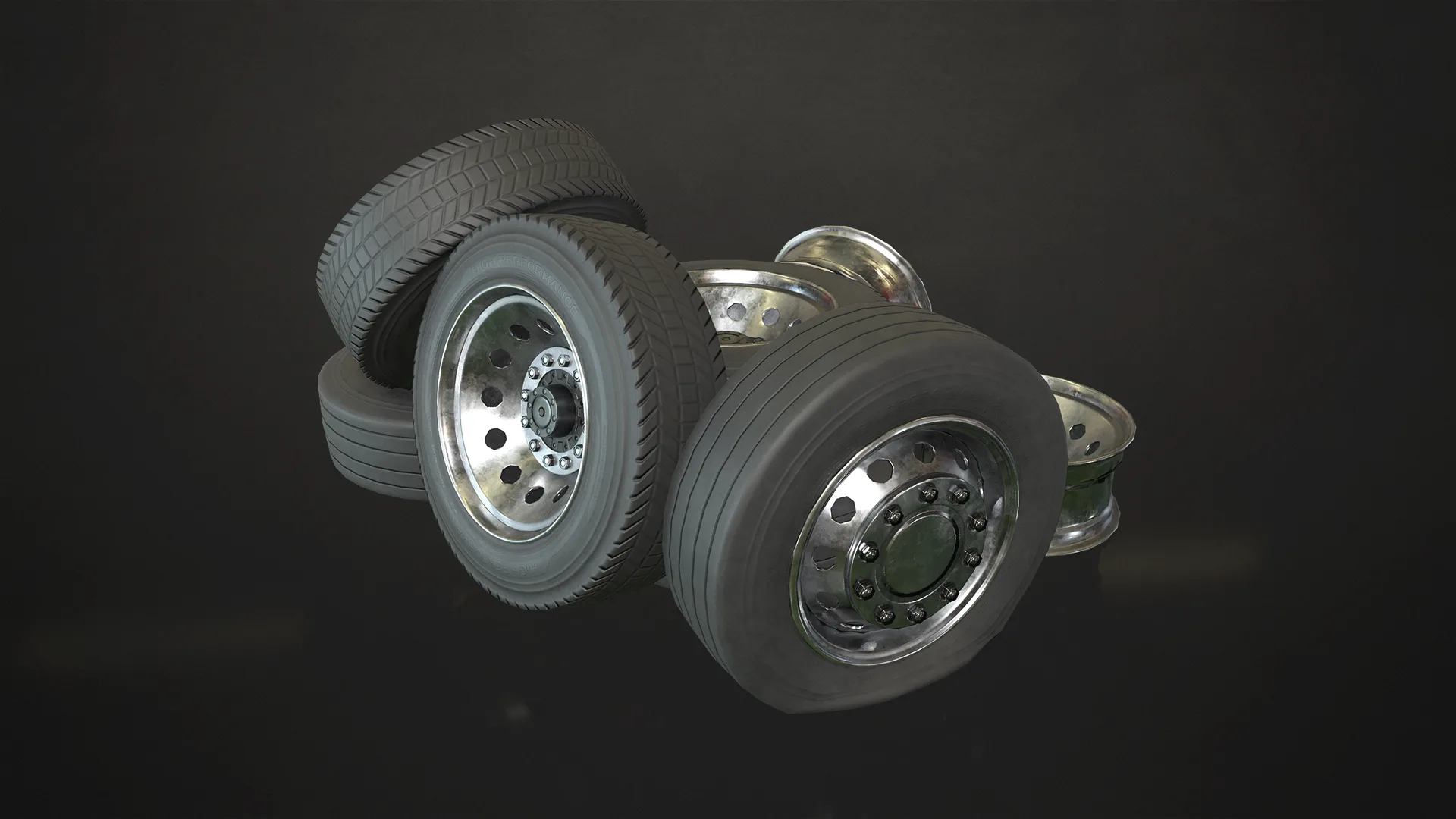 Truck Wheels Rims & Tires - Low Poly