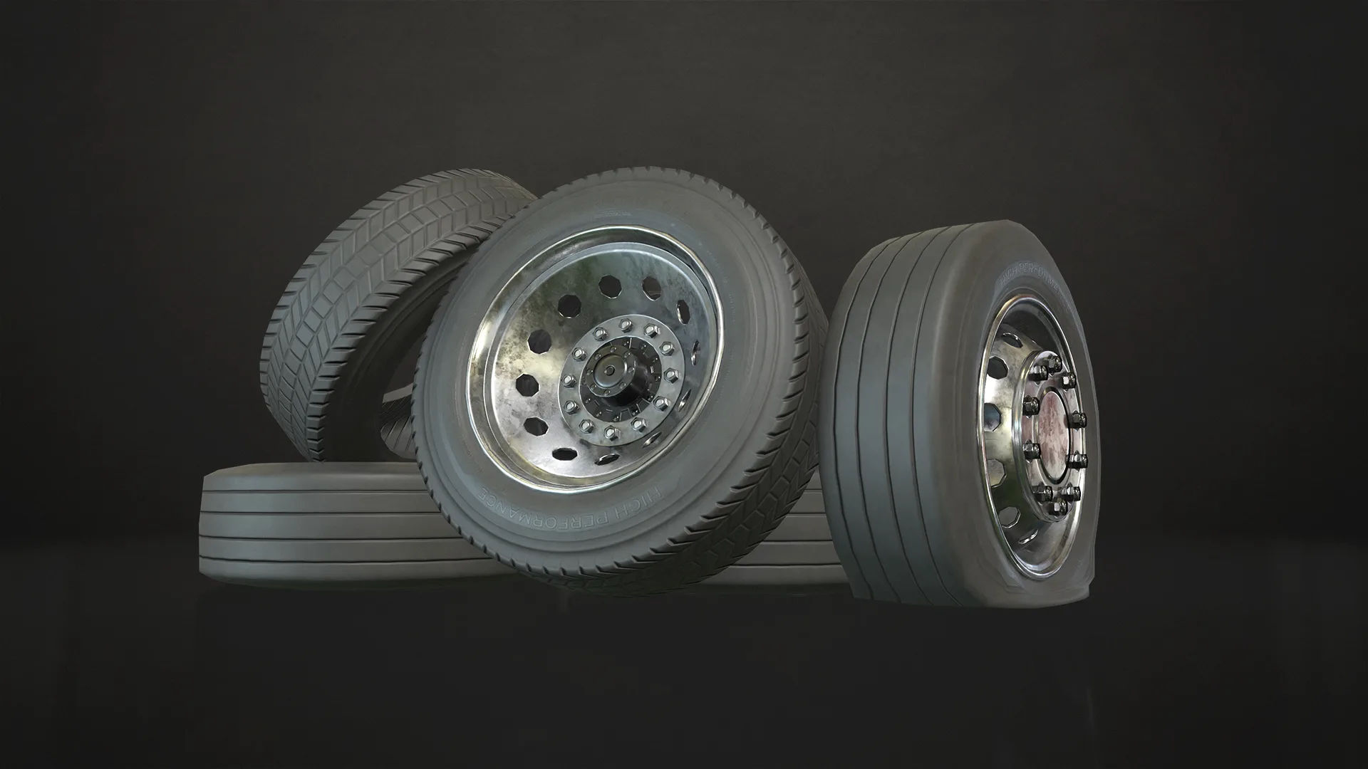 Truck Wheels Rims & Tires - Low Poly