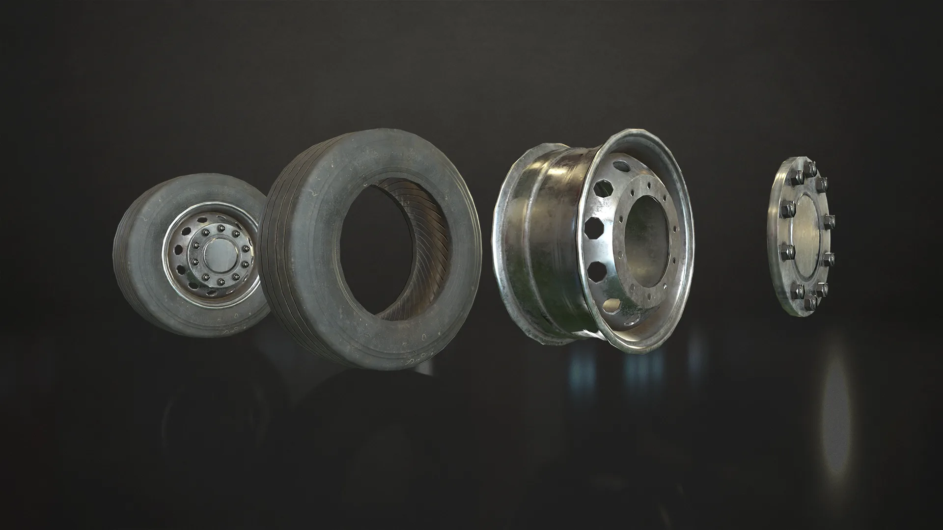 Truck Wheels Rims & Tires - Low Poly