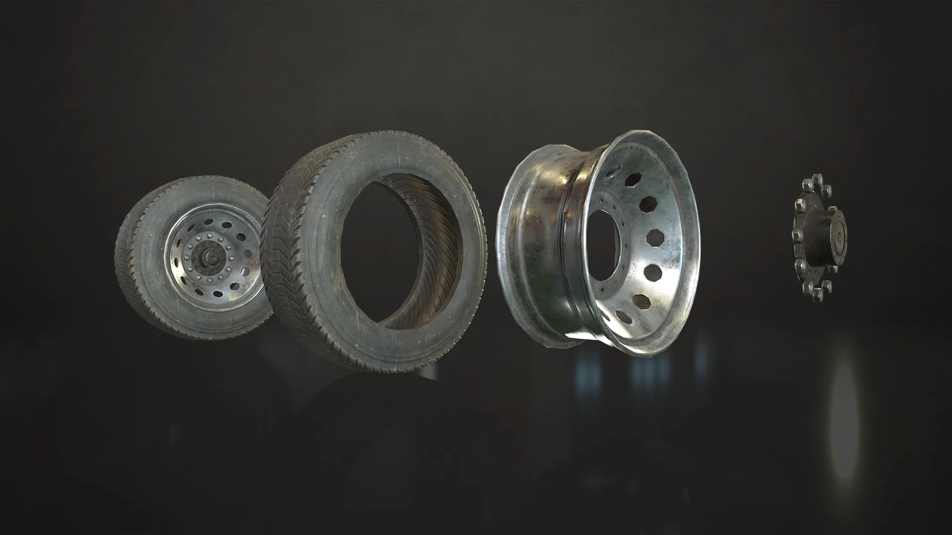 Truck Wheels Rims & Tires - Low Poly