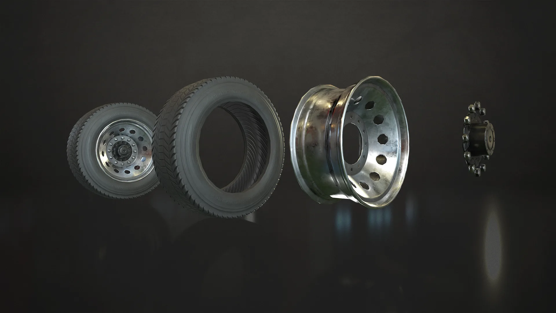 Truck Wheels Rims & Tires - Low Poly