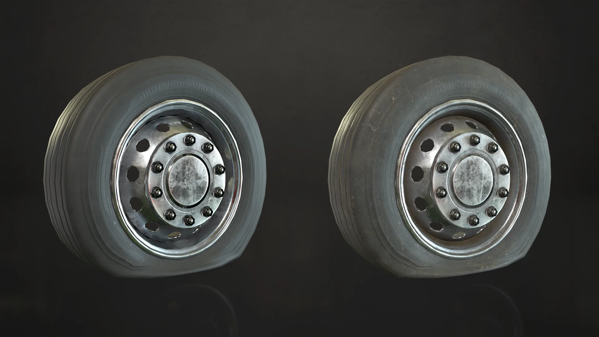 Truck Wheels Rims & Tires - Low Poly