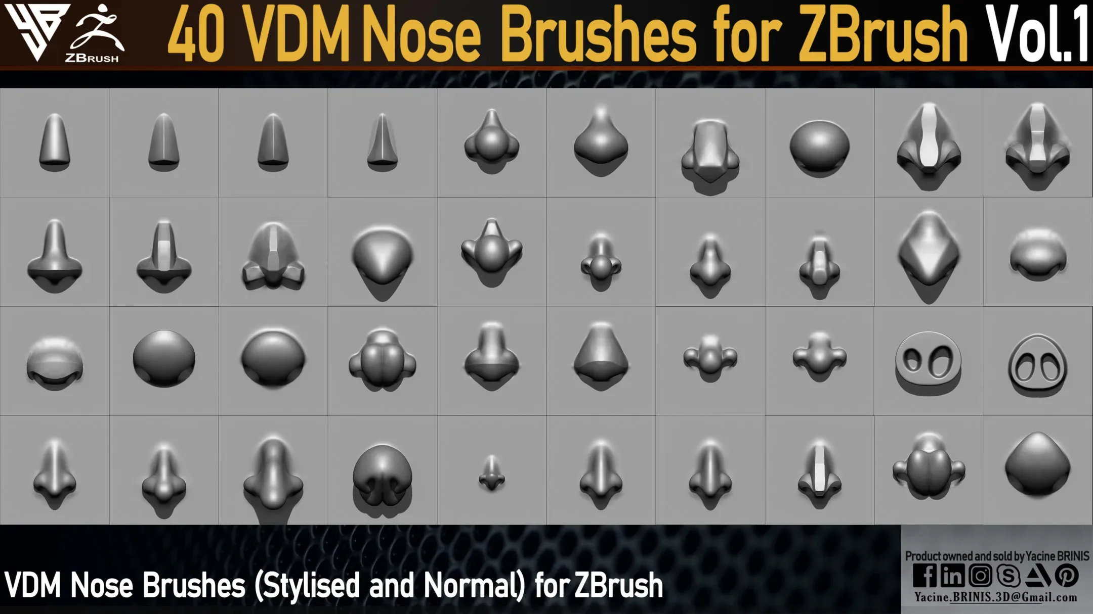 40 VDM Nose Brushes for ZBrush (Stylized & Normal)