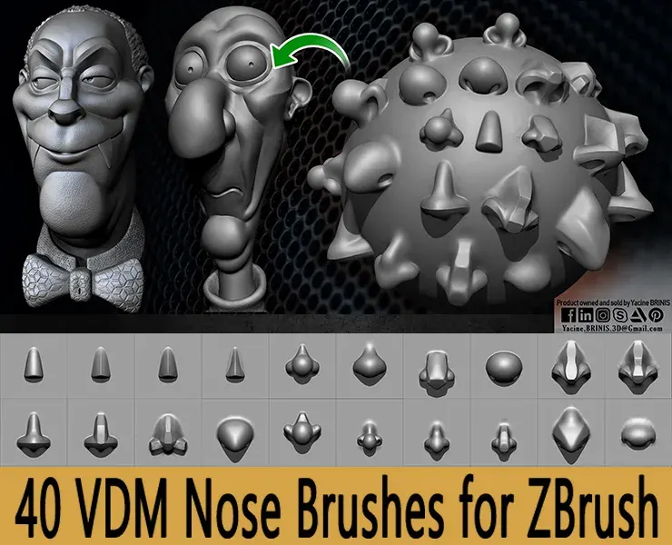 40 VDM Nose Brushes for ZBrush (Stylized & Normal)