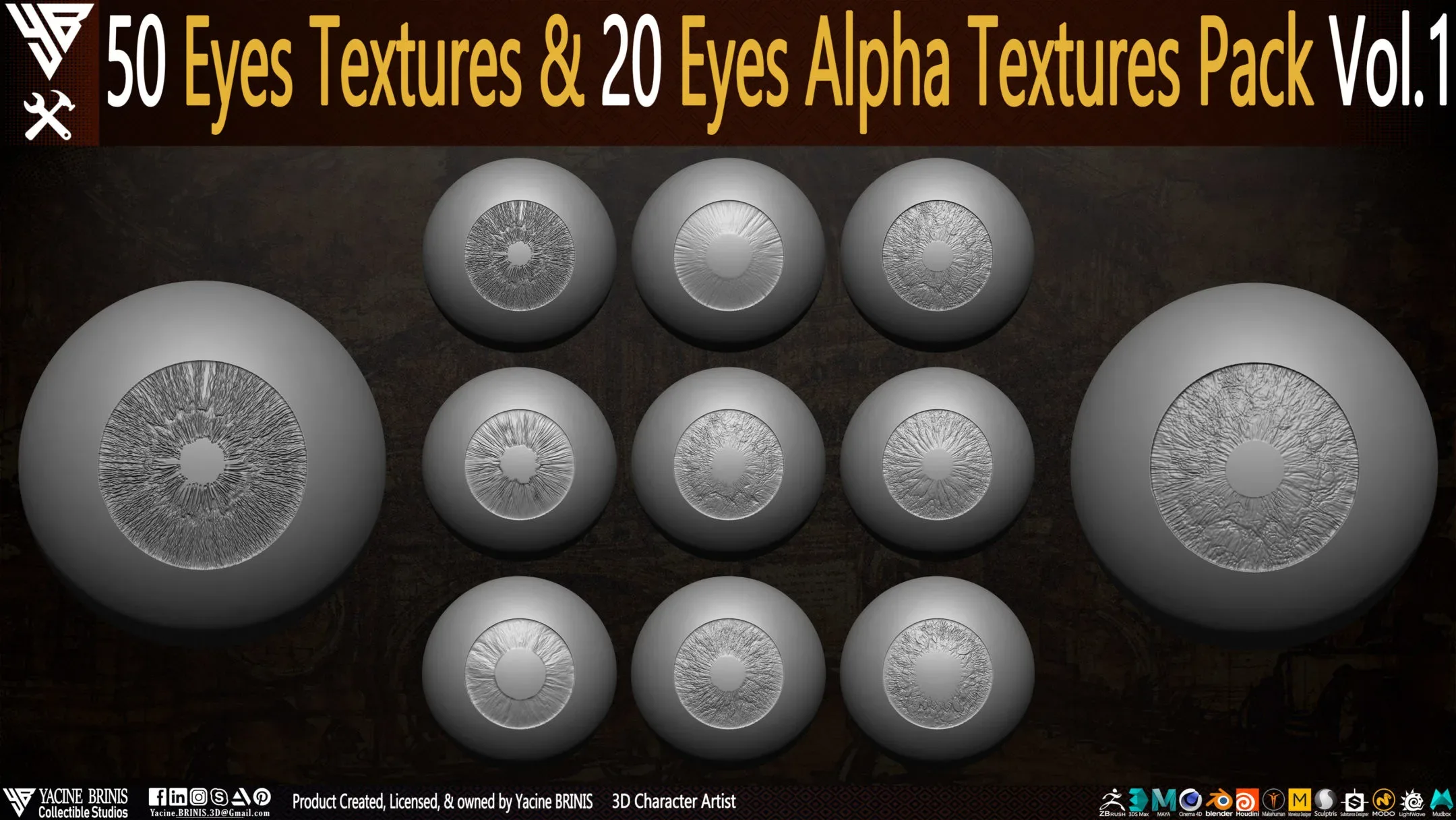 50 Eyes Textures & 20 Eyes Alpha Textures Pack Vol 01
