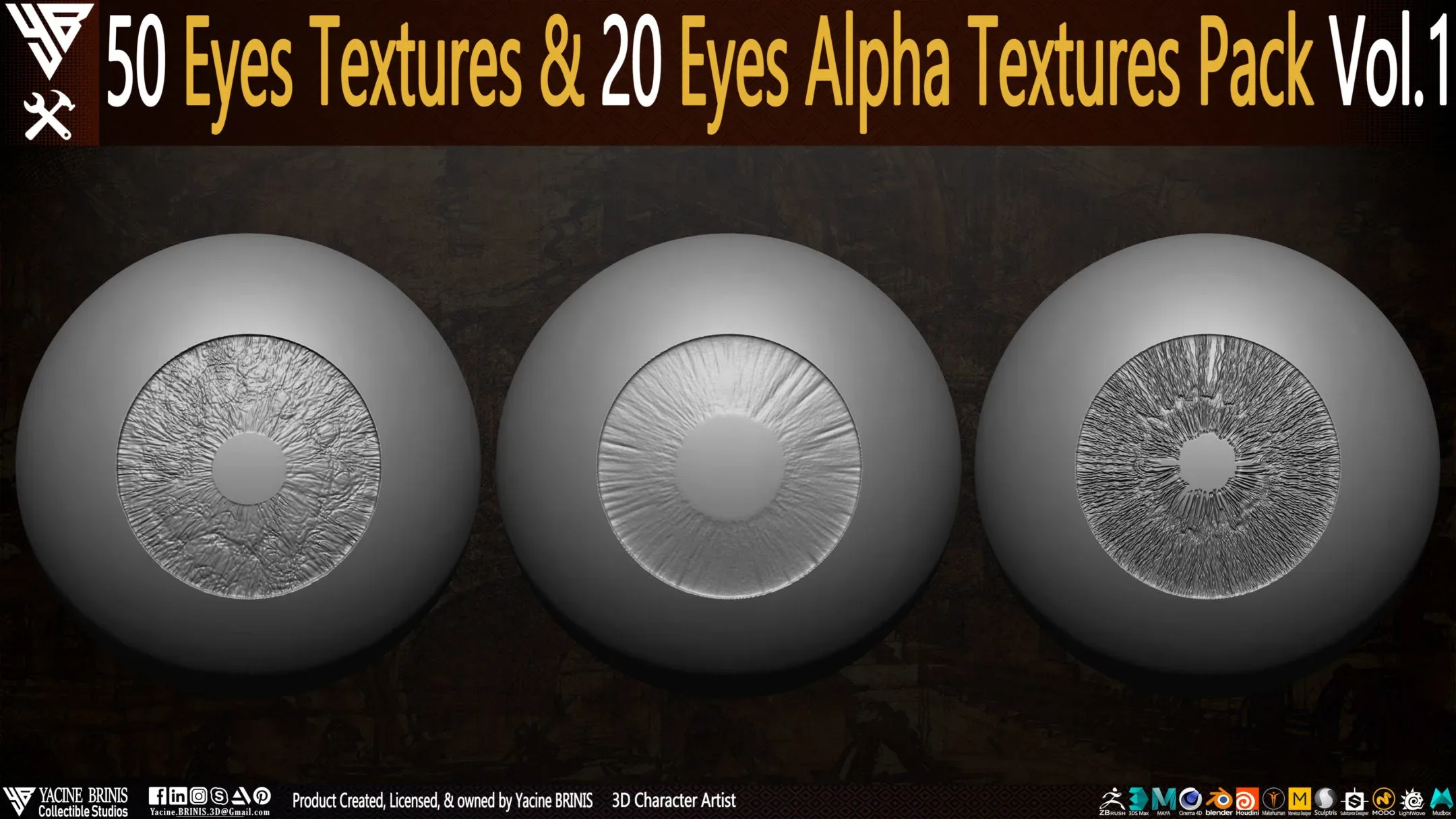 50 Eyes Textures & 20 Eyes Alpha Textures Pack Vol 01