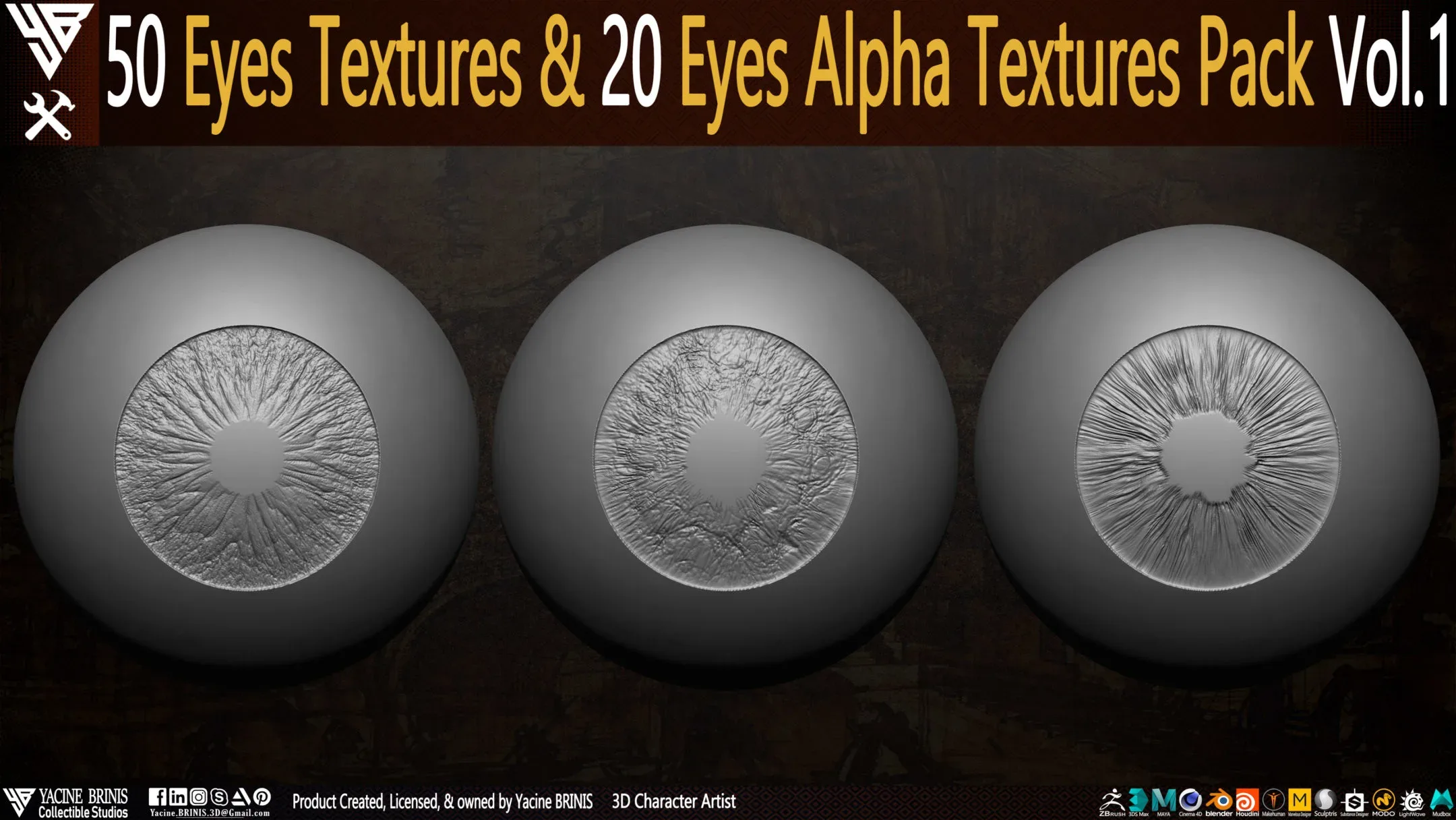 50 Eyes Textures & 20 Eyes Alpha Textures Pack Vol 01