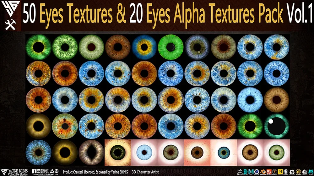 50 Eyes Textures & 20 Eyes Alpha Textures Pack Vol 01