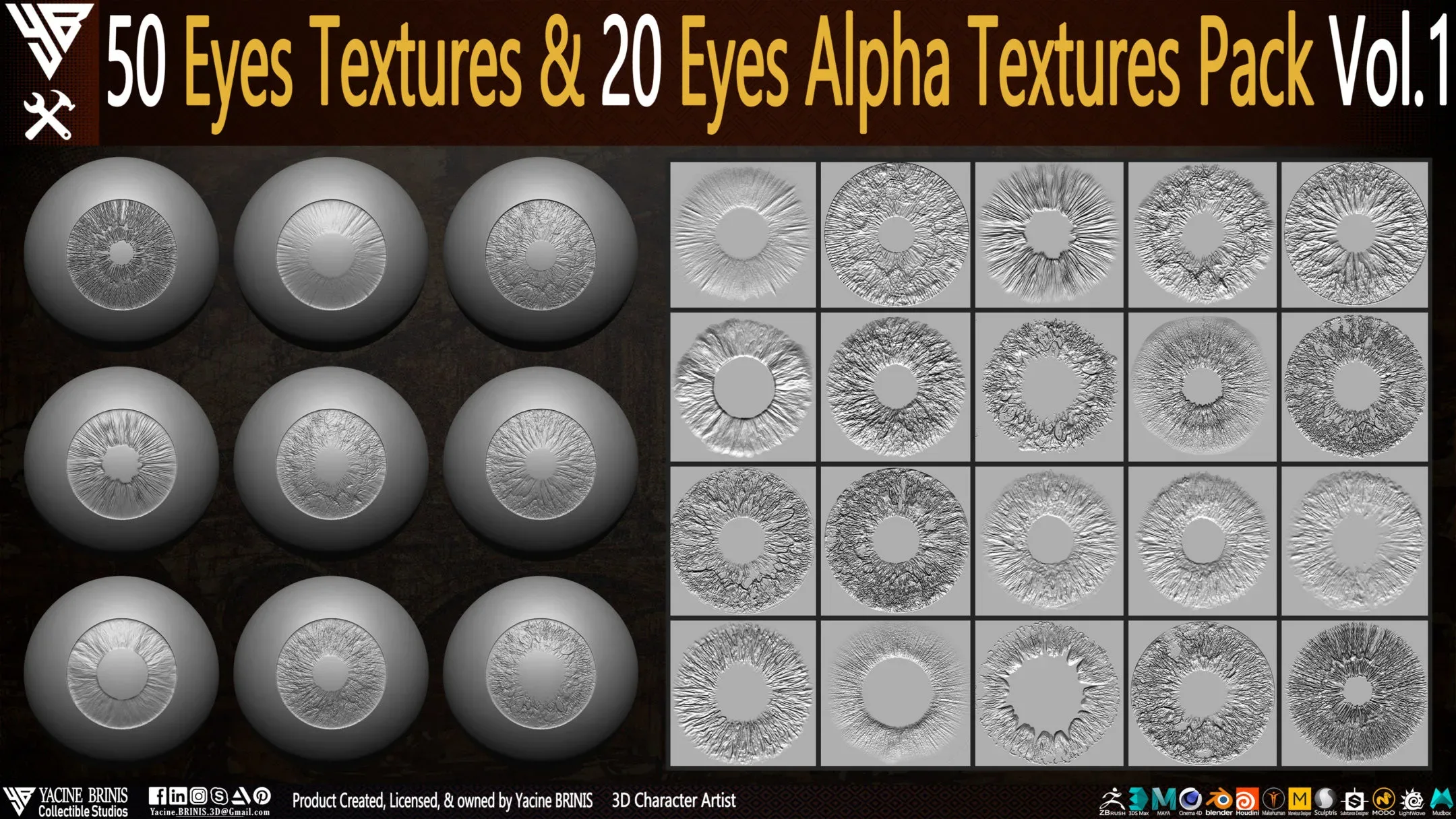 50 Eyes Textures & 20 Eyes Alpha Textures Pack Vol 01