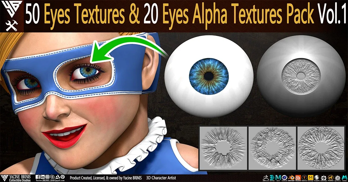 50 Eyes Textures & 20 Eyes Alpha Textures Pack Vol 01