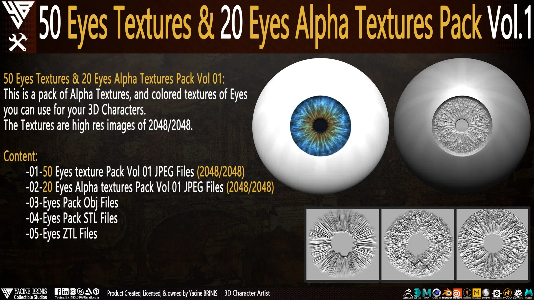 50 Eyes Textures & 20 Eyes Alpha Textures Pack Vol 01