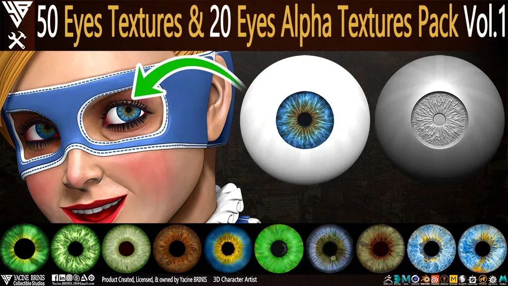 50 Eyes Textures & 20 Eyes Alpha Textures Pack Vol 01