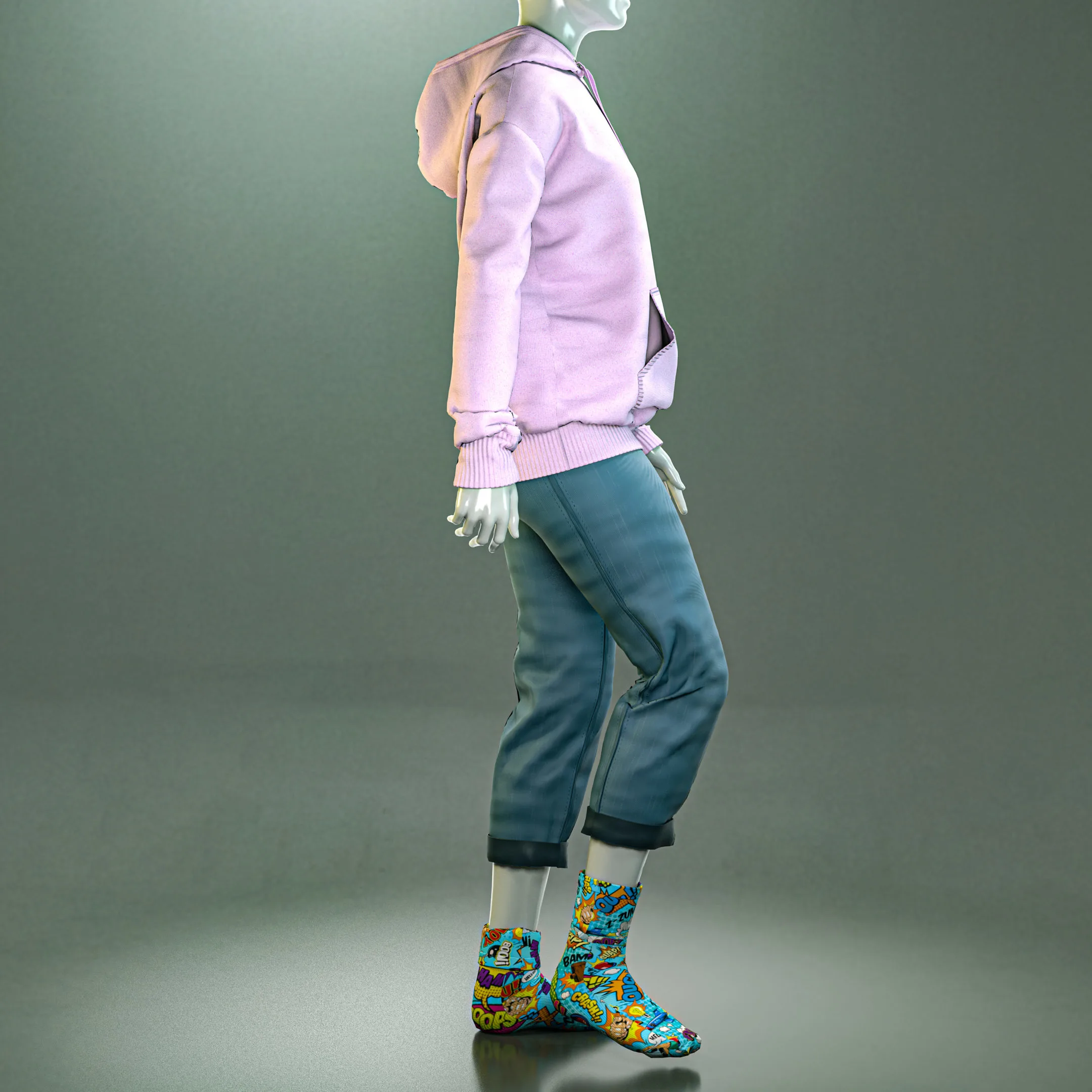 Hoodie & mom jeans (Marvelous Designer & Clo3d & FBX & OBJ & Texture)