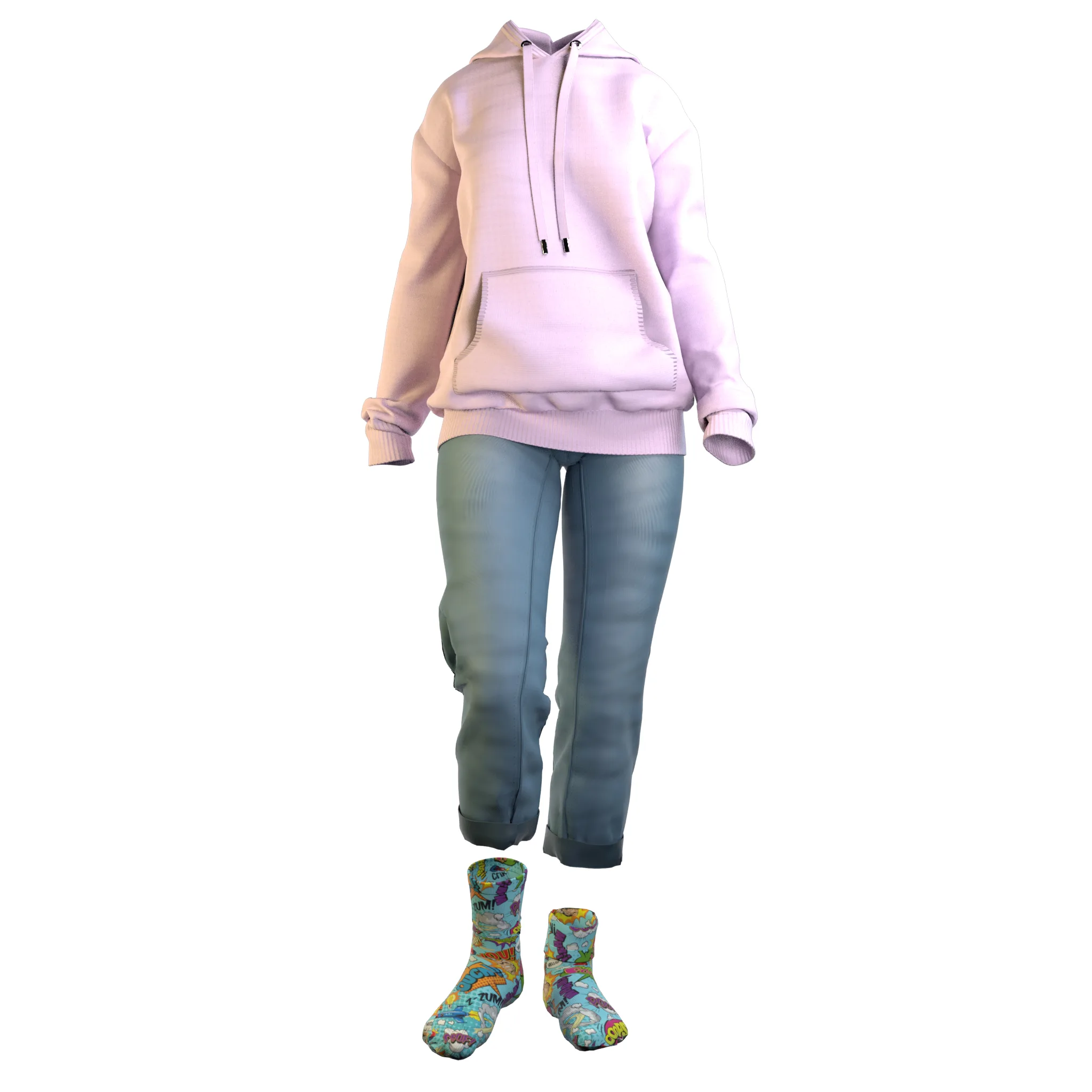 Hoodie & mom jeans (Marvelous Designer & Clo3d & FBX & OBJ & Texture)