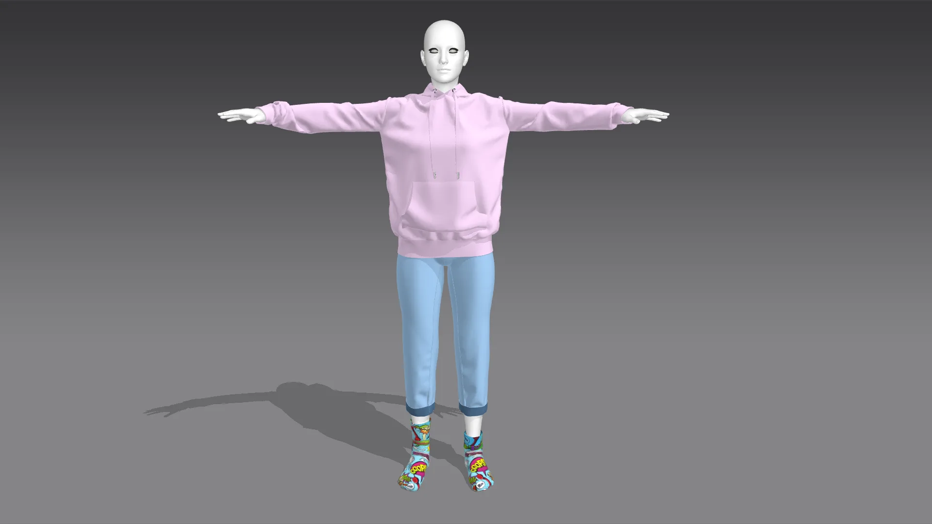 Hoodie & mom jeans (Marvelous Designer & Clo3d & FBX & OBJ & Texture)